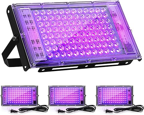 VIHOSE 4 luces LED negras de 100 W para fiesta brillante, IP65, impermeable, luz negra con enchufe e interruptor para luz negra, póster