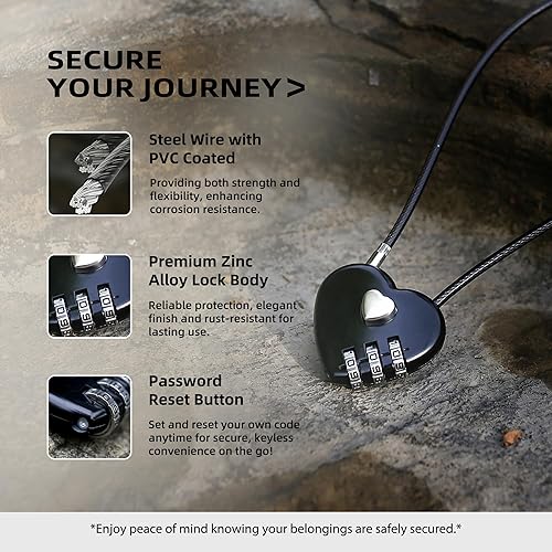 Miniatura 4 de Cable de bloqueo de combinación de 3 dígitos de 1 pie, bloqueo de cable largo combinado con código, combinación de candado pequeño de alambre fino,