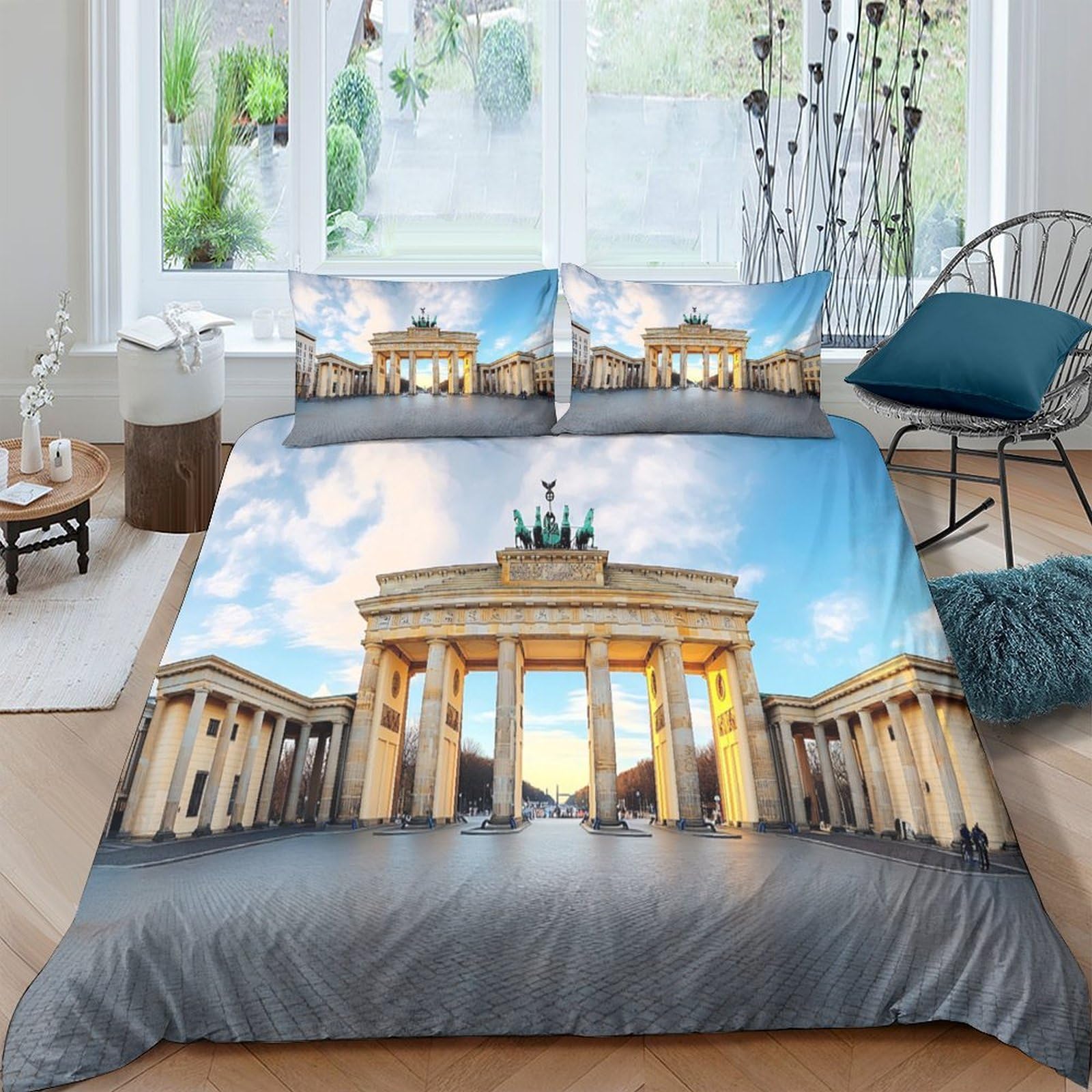 Ctjqhvkz Style-7 3D Printed Brandenburg Gate Fitted Sheet Microfiber Urban Landmark Bed Cover For Bedroom Guest Room Decor Single（135X200cm）