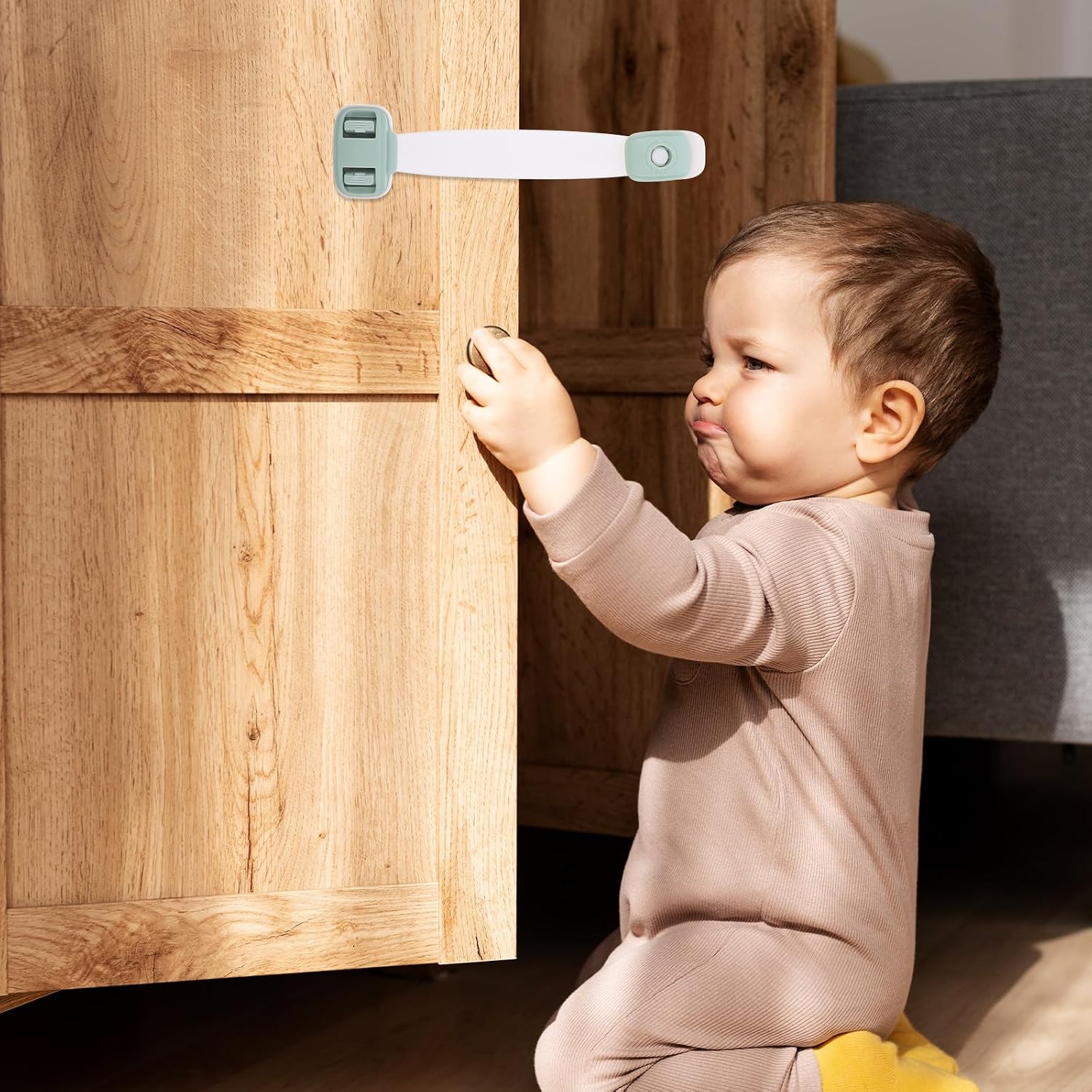 DOITOOL Childproof Cabinet Locks with Double Press Buckles Design and 360 Degree Rotation 5pcs Abs Material Firm Texture Refrigerator and Cabinet Door Safety Latches for Babies