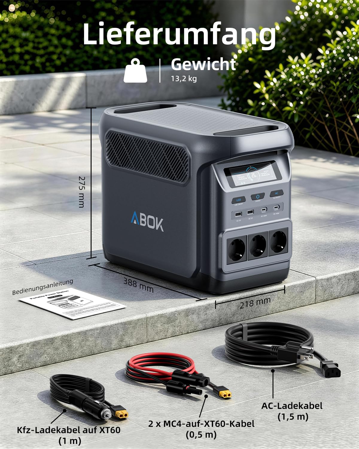ABOK Elux 1 Tragbare Powerstation 1024Wh LiFePO4, 1800W AC, 0-80% in 39 Min | Solargenerator mit USV & App-Steuerung, bis 5,1 kWh erweiterbar - ideal für Zuhause, Camping, Wohnmobil & Notstrom