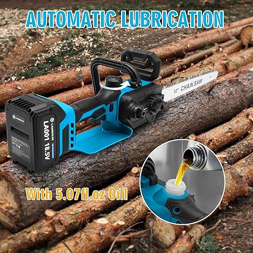 Miniatura 4 de Motosierra eléctrica inalámbrica de 12 pulgadas con 2 baterías recargables de 4000 mAh, 2 cadenas potentes sierra de mano para cortar árboles,