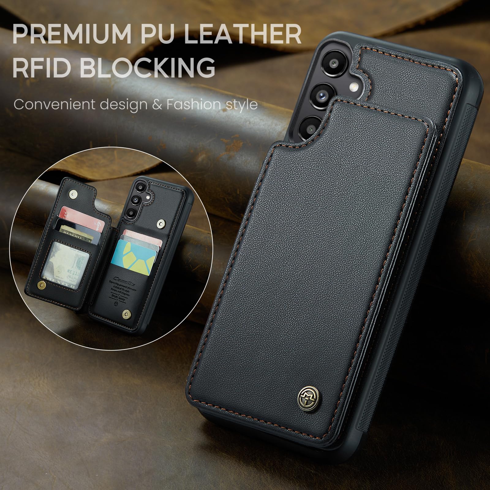 HAII Designed for Samsung Galaxy A25 Case, PU Leather Wallet Case with RFID Blocking Credit Card Slot Kickstand Magnetic Closure Protective Cover for Samsung Galaxy A25 5G (Black)