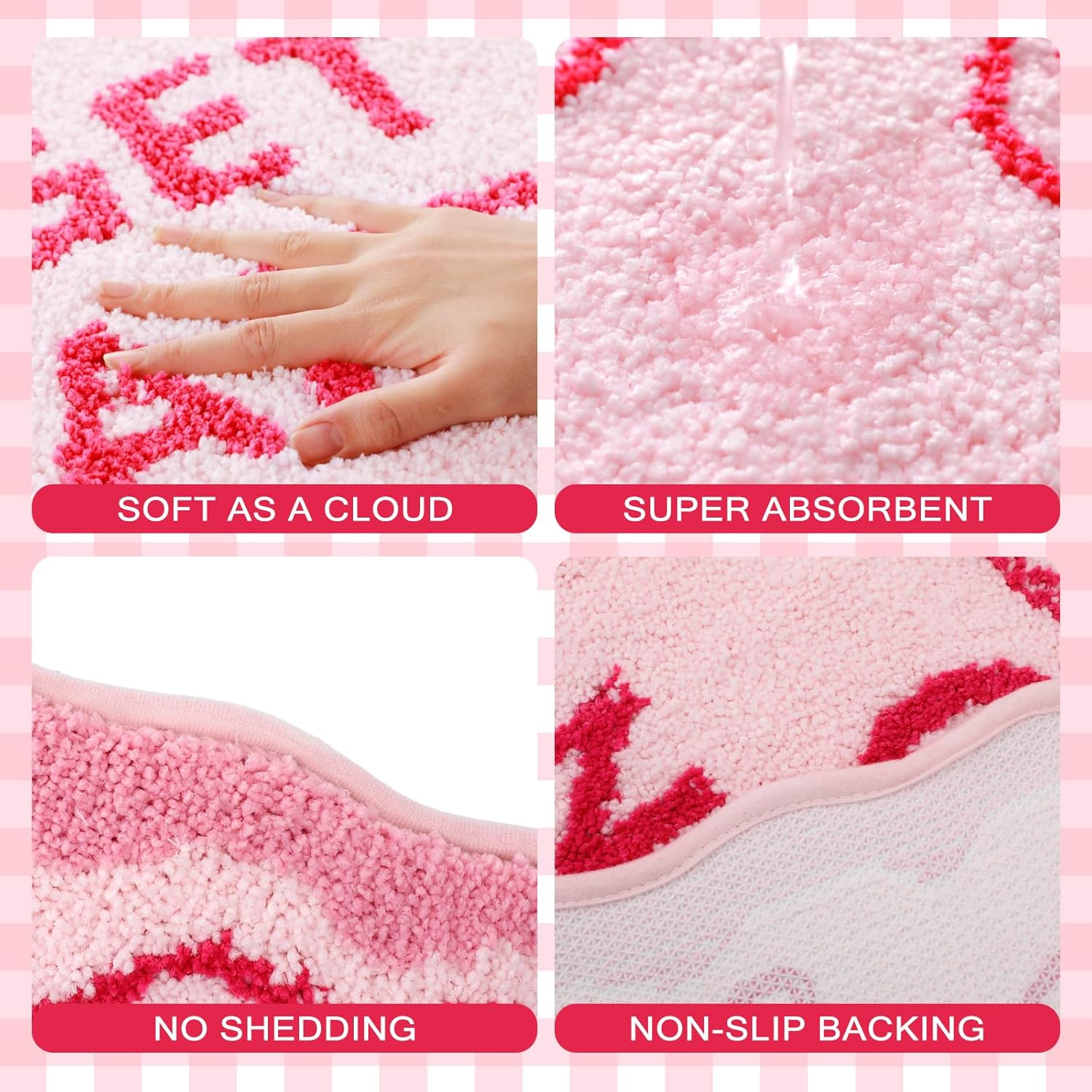 Drydiet Get Naked Bath Mat Pink Bow Bathroom Rugs 32" x 20" Humorous Scalloped Bathroom Decoration Non-Slip Machine Washable Absorbent Plush Bath Floor Carpet for Christmas Party Gifts Bathtub Shower