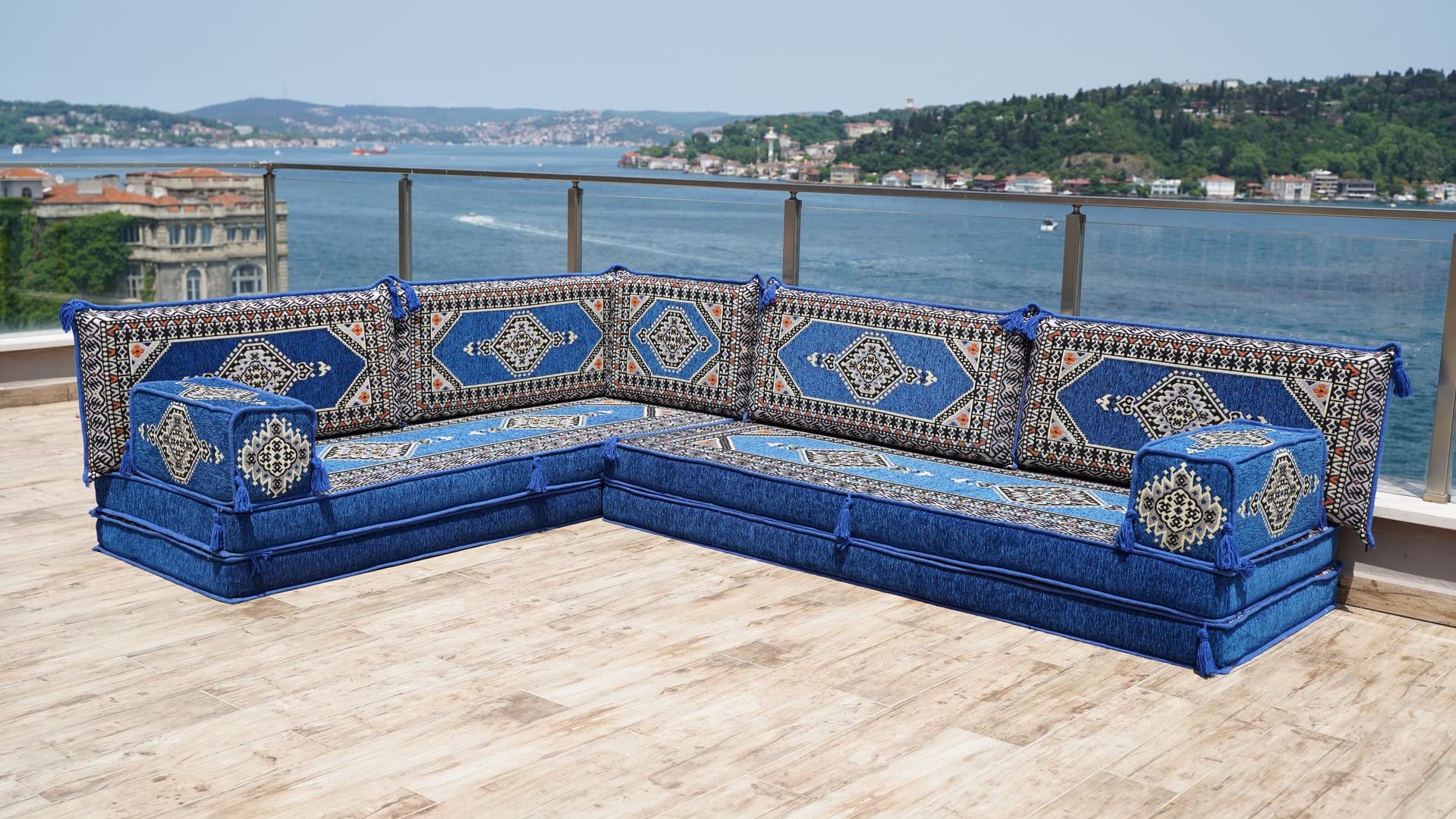 Buy Royal Blue L Shaped Arabic Sofa Set, Floor Sofa Seating Set