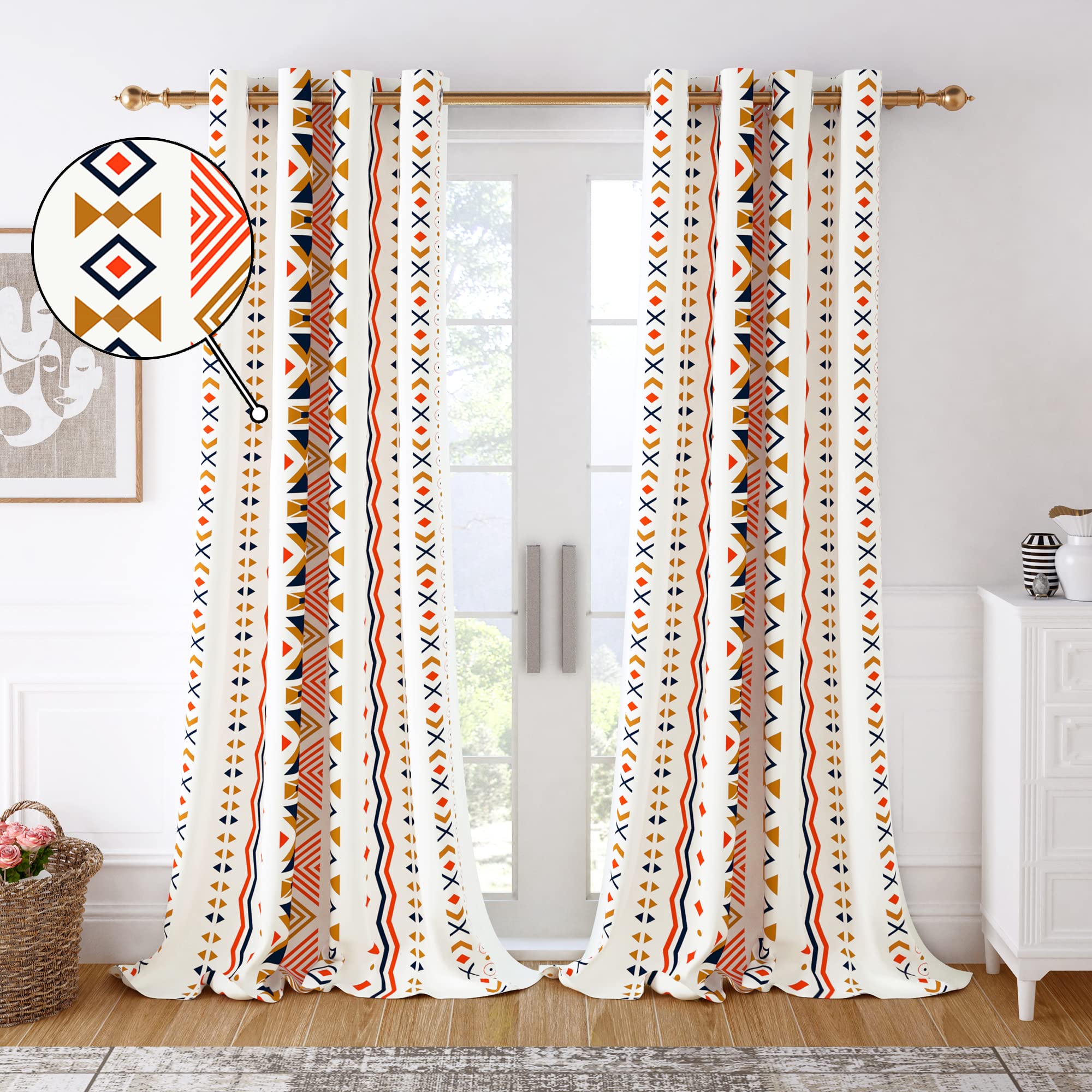 Story@Home Door Curtains 7 Feet Long Set of 1 | Abstract Print | Bohemian Cotton Curtain | Light Filtering Curtain | Curtains for Living Room | (116 x 215 cm, White & Orange) | Perfect for Home Decor