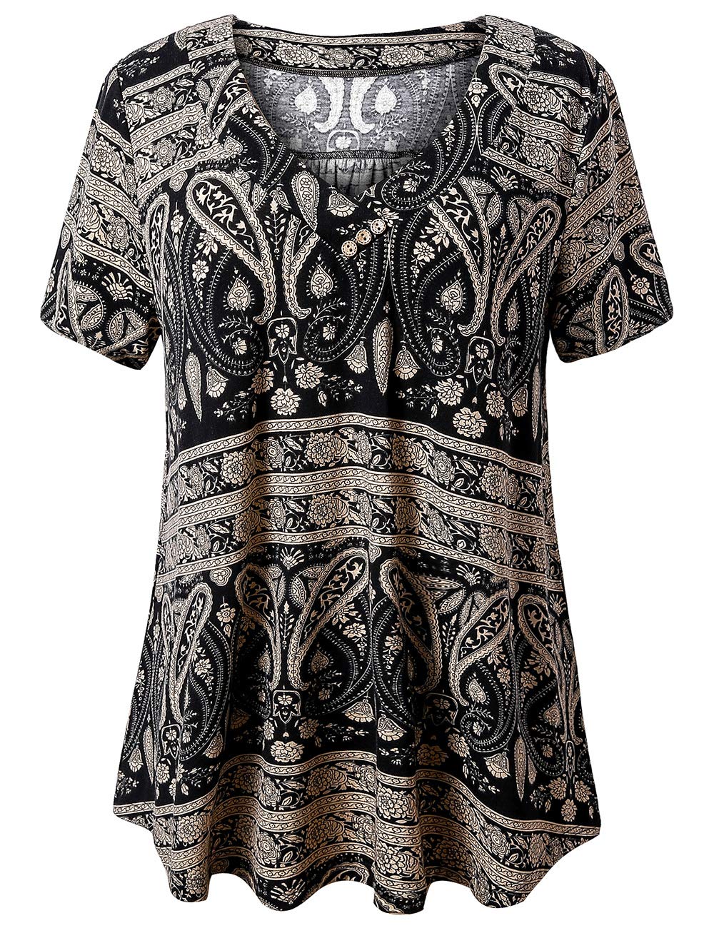 FOLUNSI Women's Plus Size Floral Tunic Top - V-Neck Short Sleeve Blouse For Casual Wear - View #6