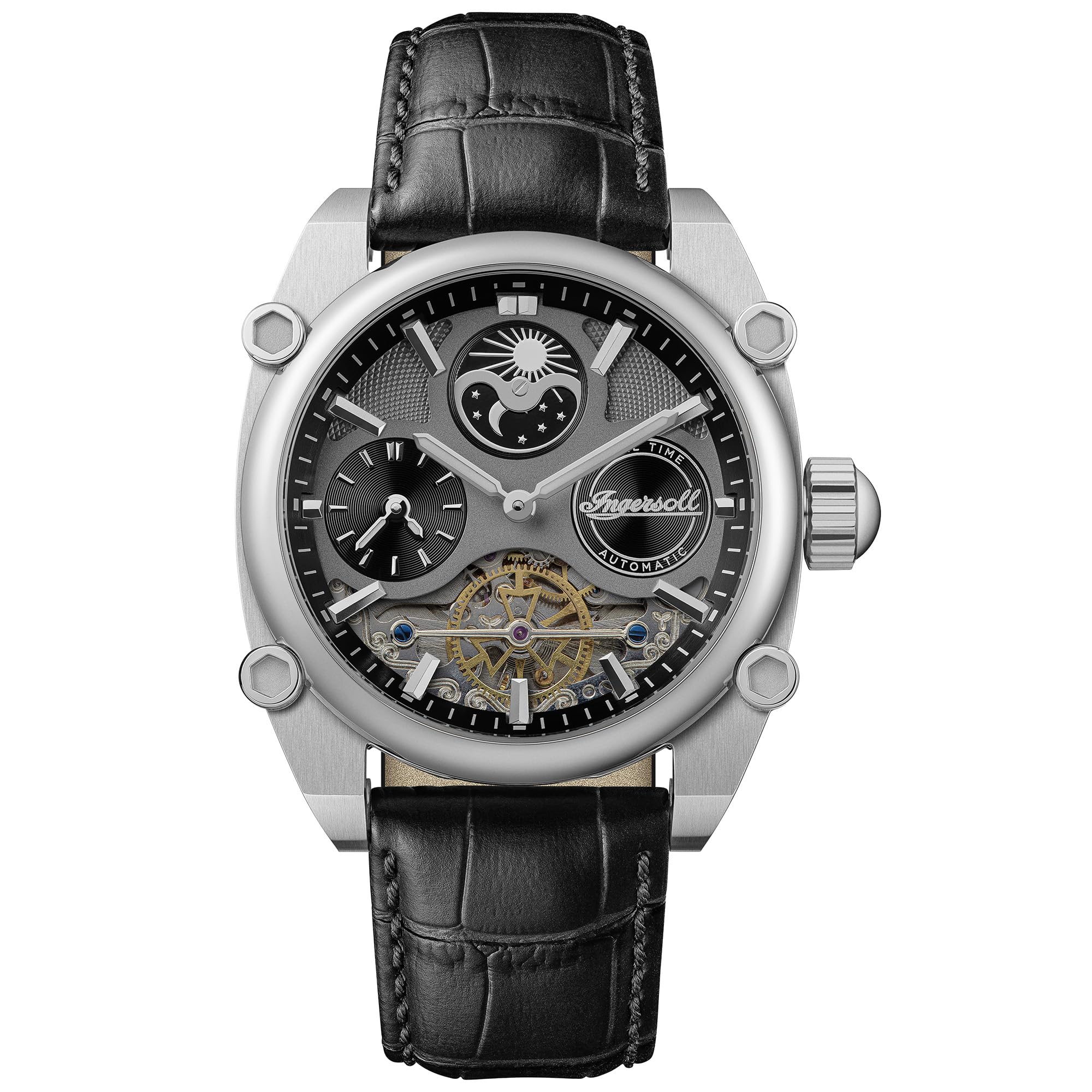 Ingersoll The Varsity Męski automatyczny zegarek 47 mm z tarczą i skórzanym paskiem