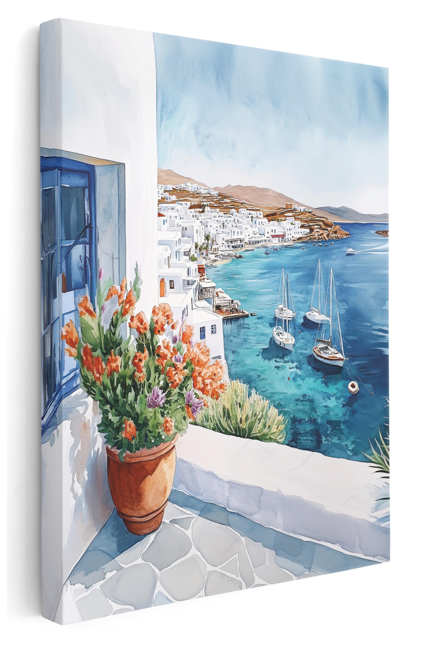 Pastello Mediterranean Collection Canvas Wall Art – Santorini Greece Wall Art Print for Living Room, Bedroom, Office, Framed Artwork (Mykonos, 87cm x 61cm / 34x24inch, Wrapped Canvas)