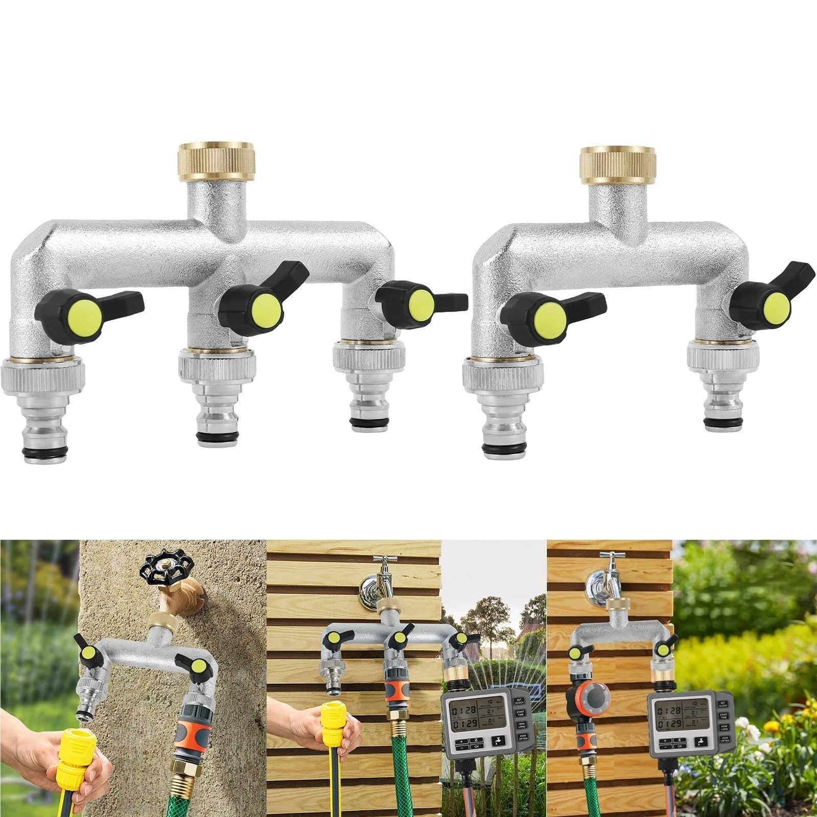 Divisor de Manguera jardín aleación Zinc 3/4 Pulgadas y 2/3 vías Distribuidor Conector riego Grifo Resistente for Exteriores para JardíN(Silver 2 Way)