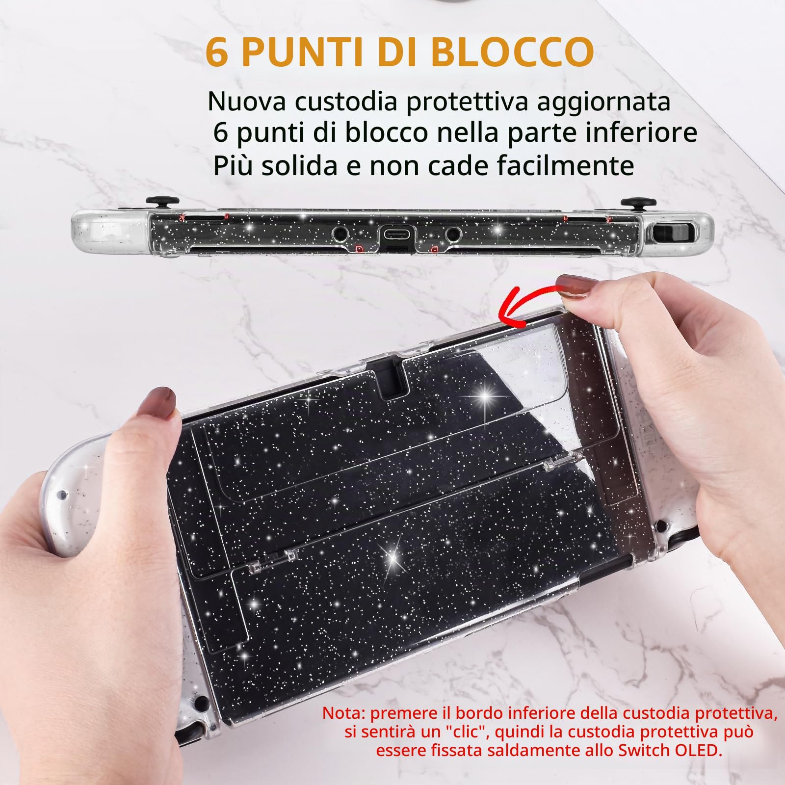 DLseego Custodia per Nintendo Switch OLED Modello 2021, Glitter Cover Agganciabile Houisng con Flip Shell Compatibile con Switch OLED Console, Trasparente