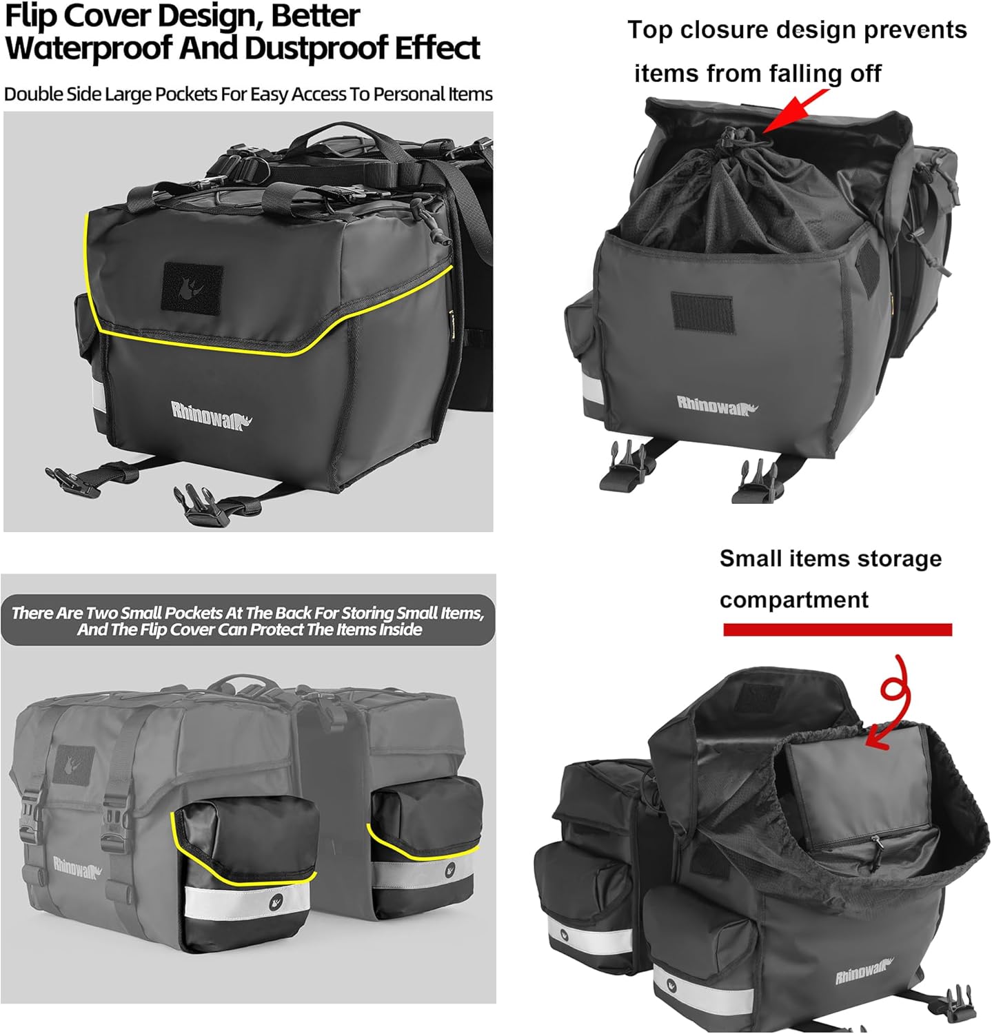 Rhinowalk Bike Pannier Bag with Rain Cover 22L Waterproof Bicycle Double Pannier Bags with Support Plate for Long Distance Riding Saddle Pouches for Bike Rear Rack Cycling Accessories(Black)