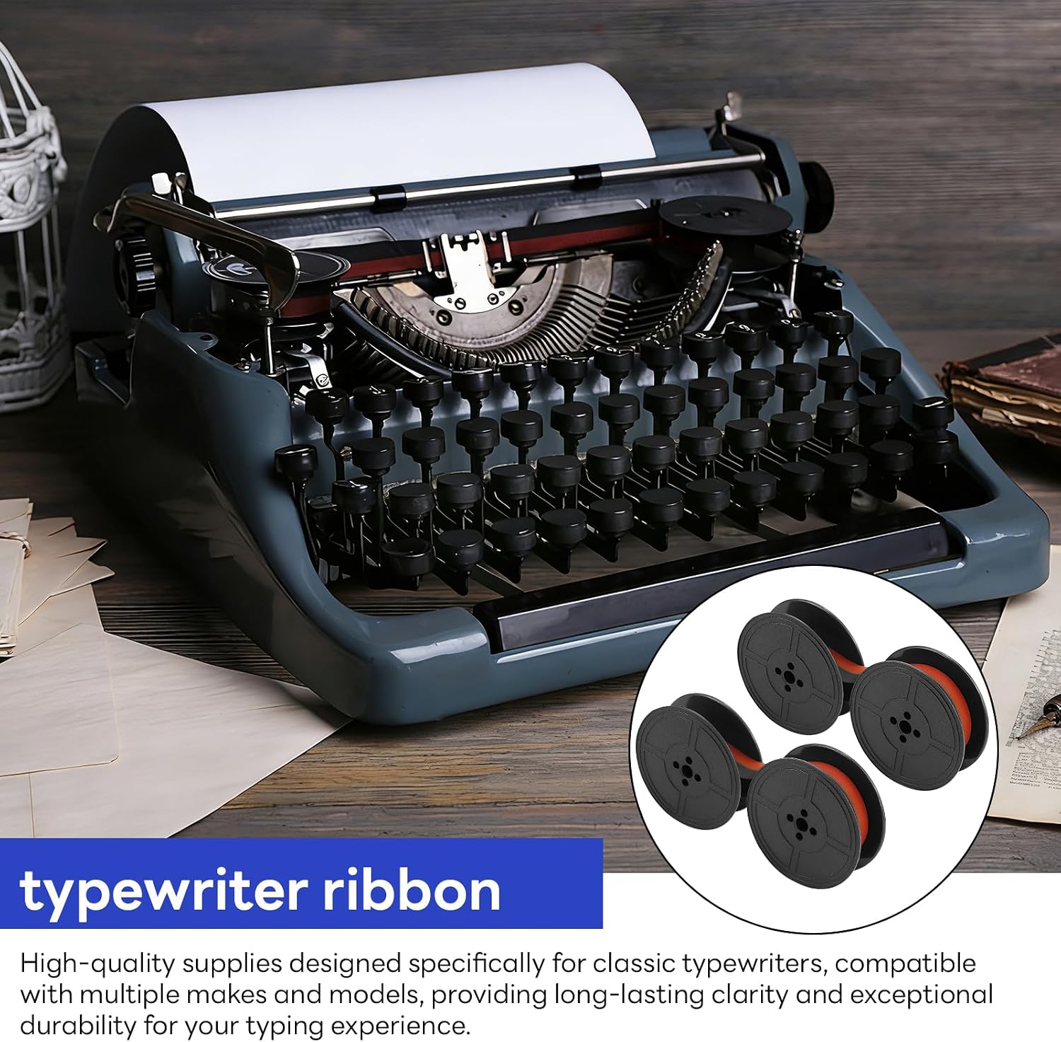 2 Pairs Typewriter Ribbon Twin Spool Typewriter Ribbon Universal Typewriter Ribbon Durable Twin Spool Replacement Suitable for Most Vintage Typewriters（Black/Red）