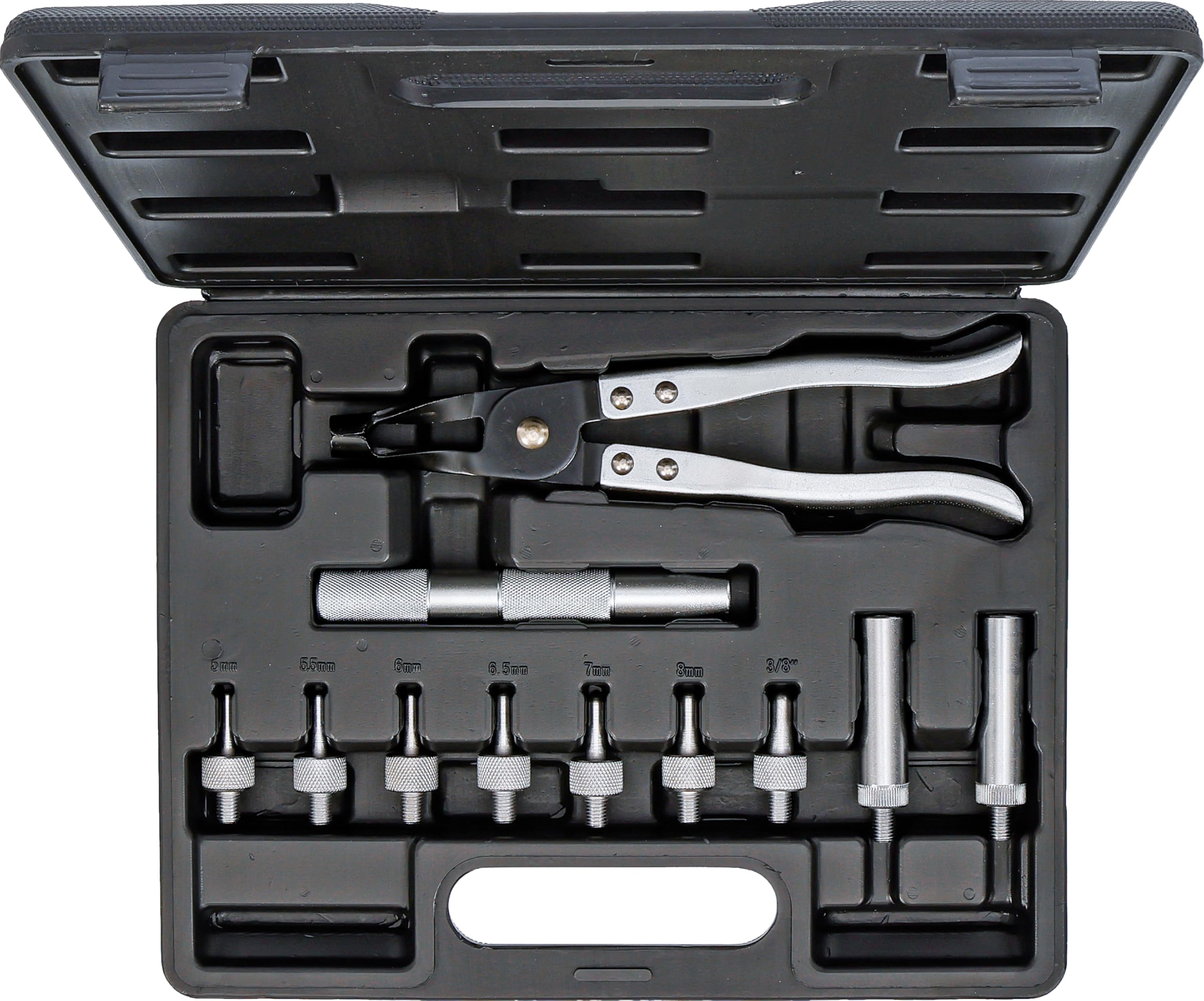 BGS Diy 1783 | Kit de montage pour joints de queue de soupape | Pince de démontage | Mandrin de montage | Adaptateur 5 mm, 5,5 mm, 6 mm, 6,5 mm, 7 mm, 8 mm, 10 mm (3/8")