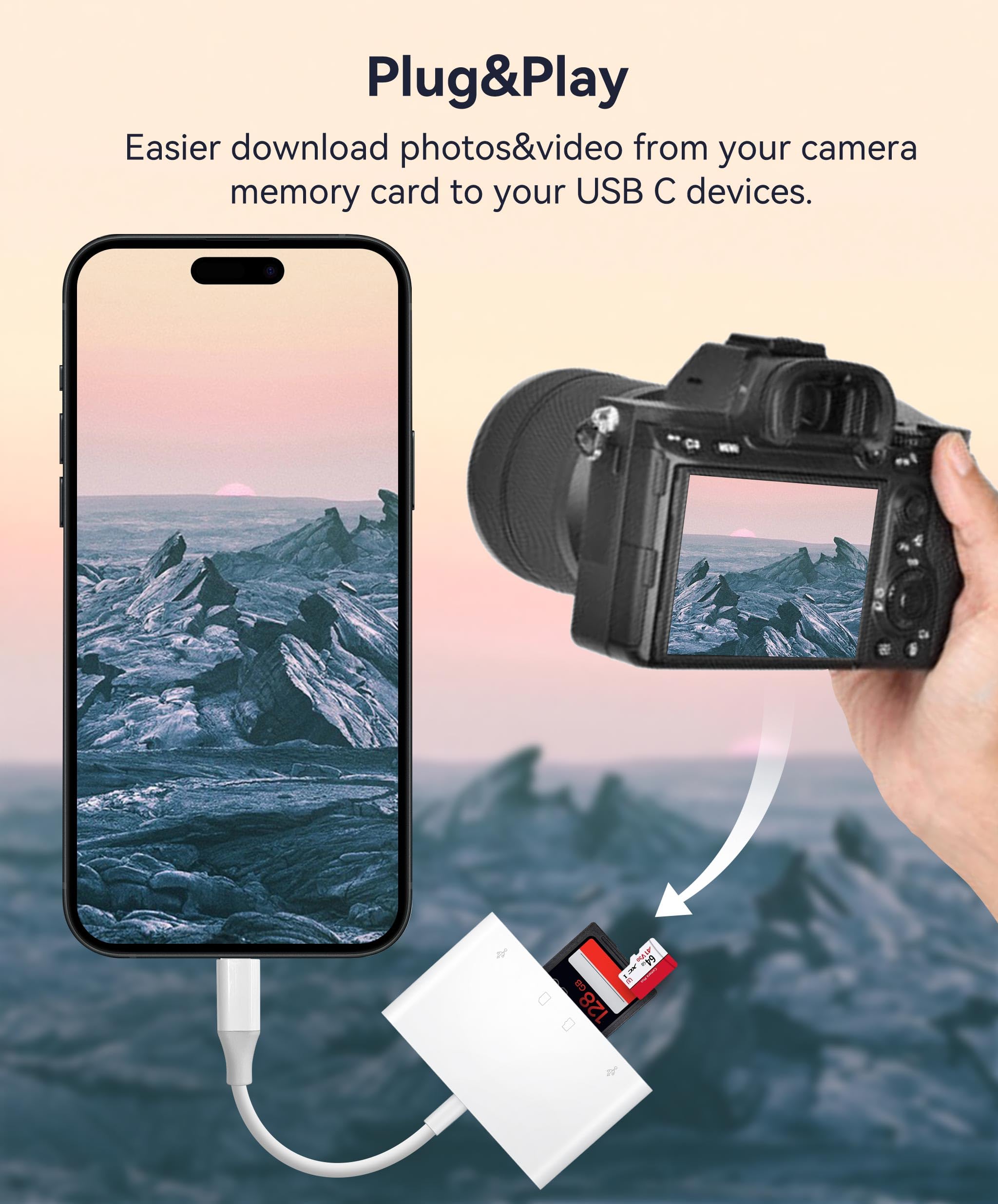 Lector de tarjetas SD USB C para Mac/MacBook/iPad/iPhone 15, lector de tarjetas micro SD WNXSLOAD con dos puertos USB, lector de tarjetas para tarjeta de memoria de cámara, adaptador de tarjeta micro
