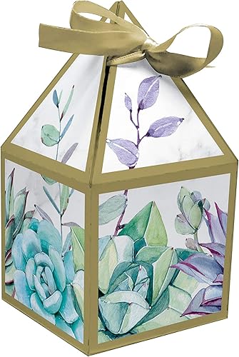 Creative Converting Cajas geométricas para suculentas, 3 x 6 pulgadas, gris, blanco y dorado