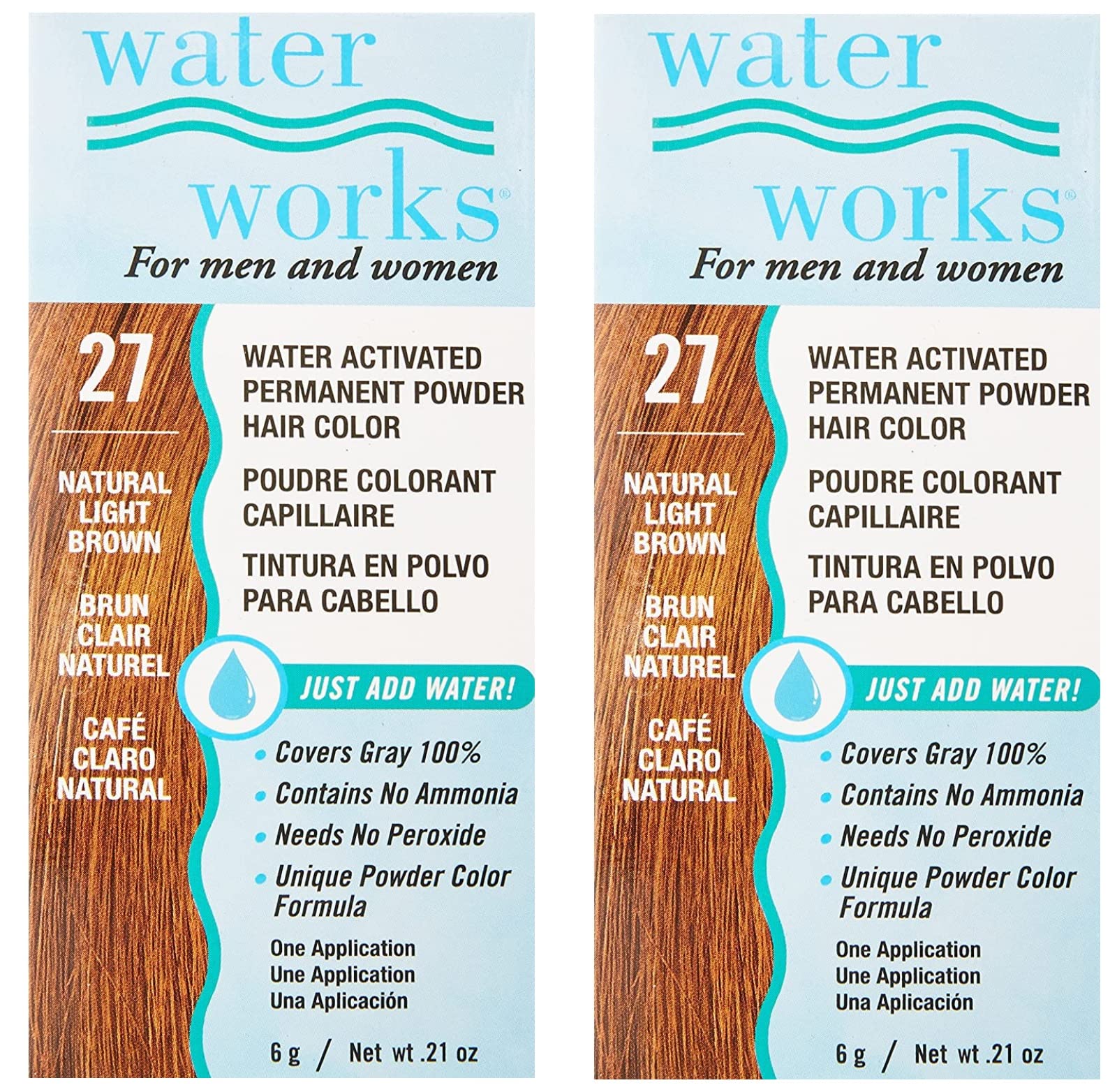 Water Works Permanent Powder Hair Color - #27 Natural Light Brown 0.2 oz. (Pack of 2)