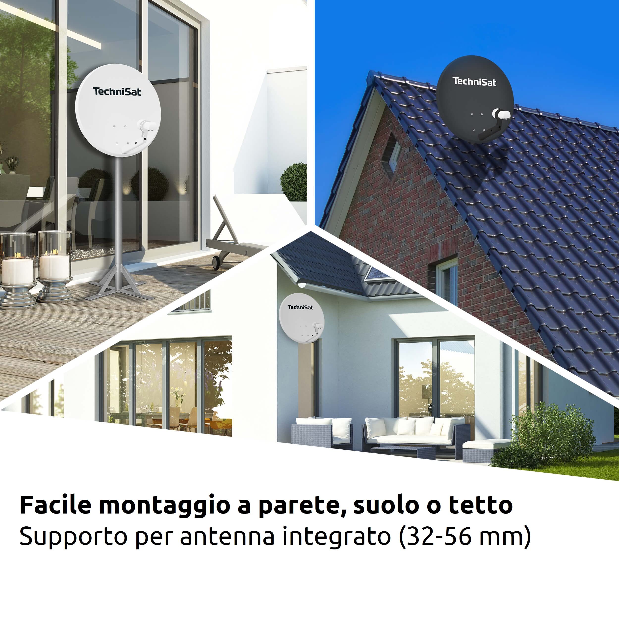 TechniSat TECHNITENNE 60 - Antenna parabolica per 2 utenti (impianto satellitare digitale da 60 cm, set completo, antenna con supporto per fissaggio a palo e LNB twin universale) grigio chiaro - Vista 5