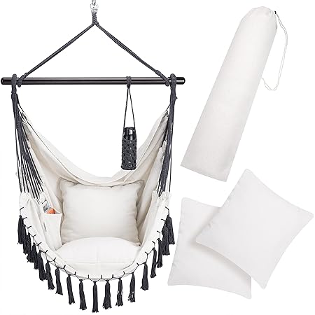 Amazon.de DeTeX Hängesessel 150 kg Boho Style Getränkehalter 2 Kissen
