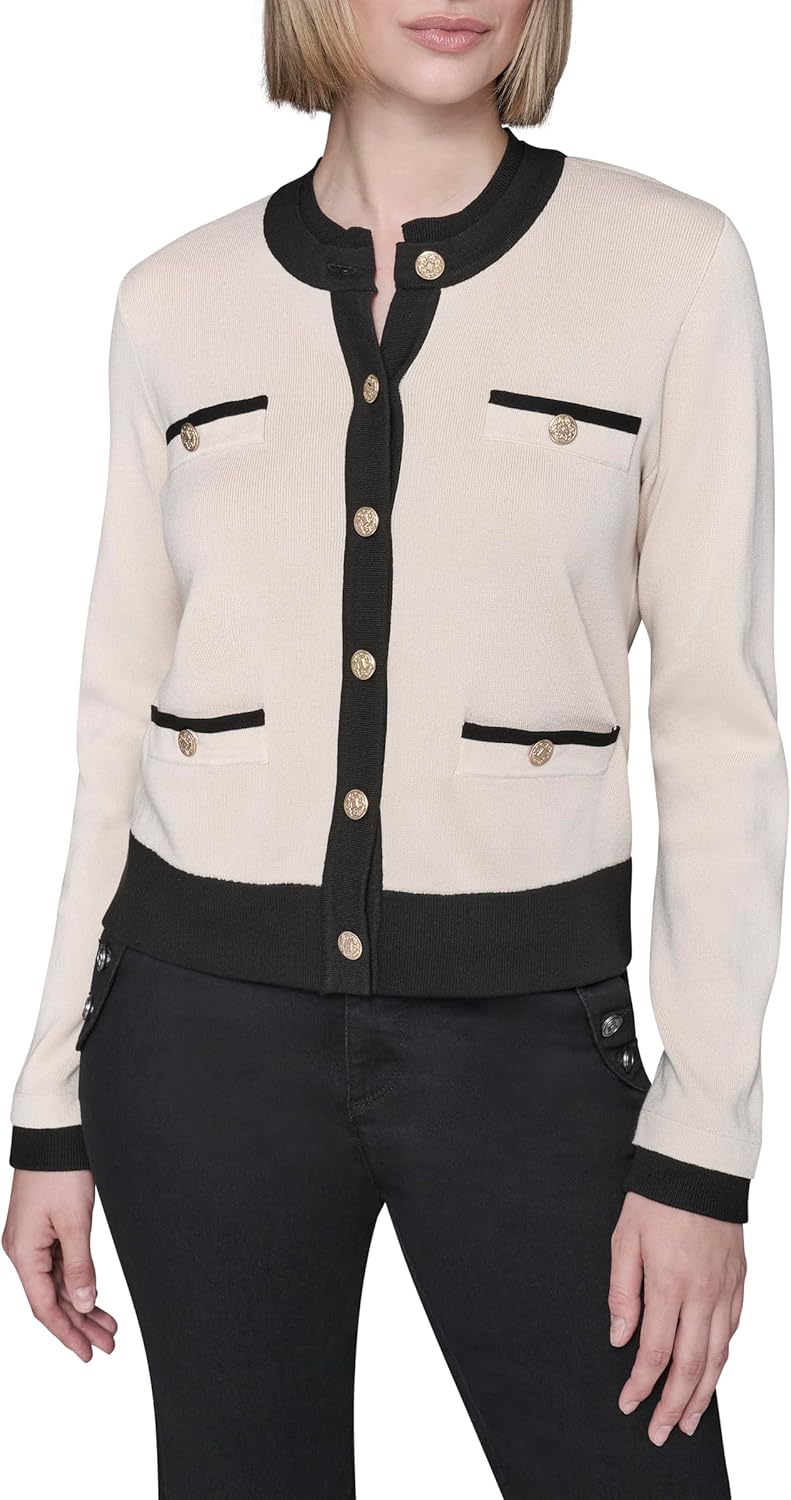 KARL LAGERFELD womens Long Sleeve Sweater Preppy Essential Cardigan