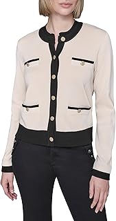 KARL LAGERFELD womens Long Sleeve Sweater Preppy Essential Cardigan