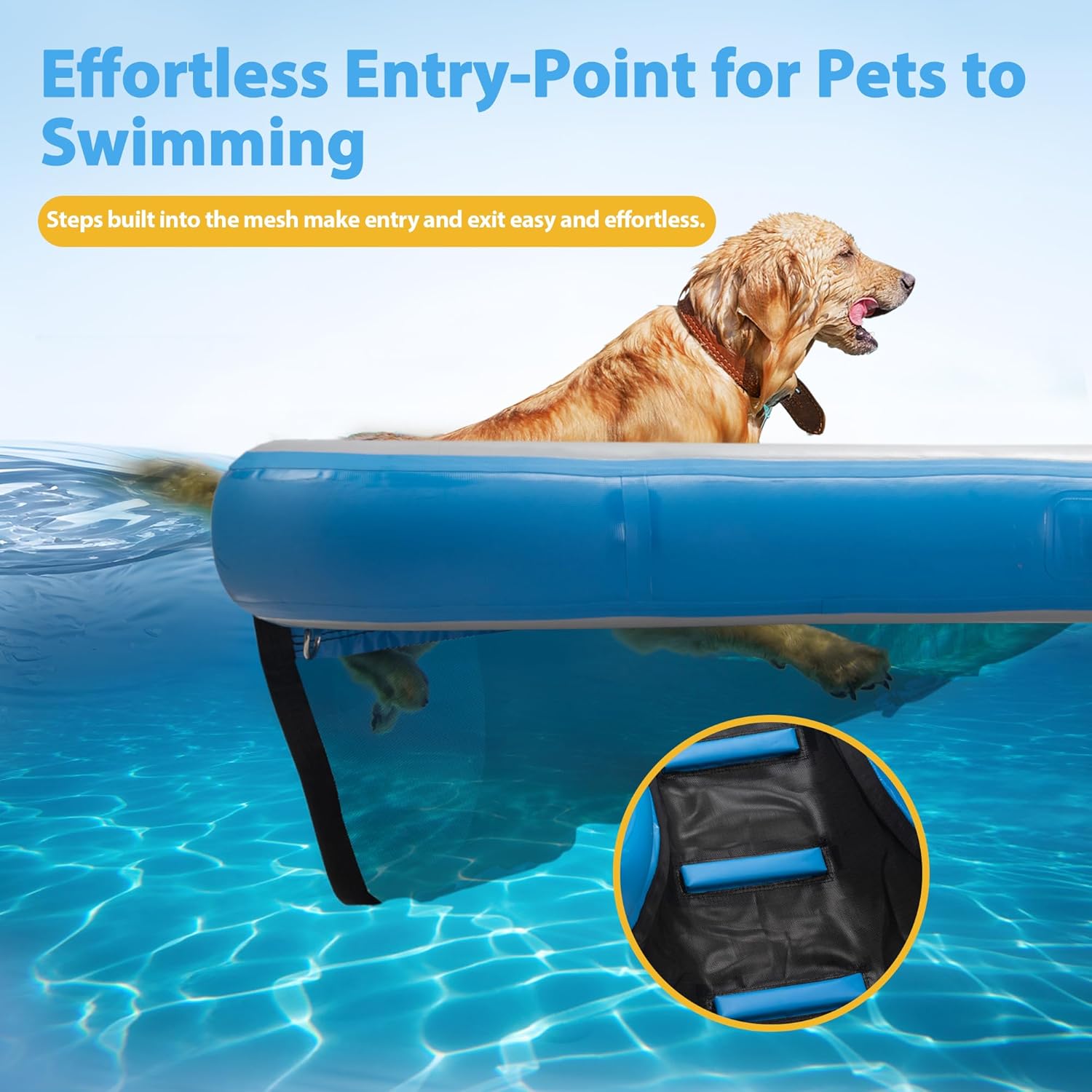 COZIWOW Dog Boat Ramp 60" L Extra Wide Dog Pool Ramp,Floating Water Ladder for Dogs Up to 220 lbs,Puncture-Resistant Surface Ideal for Pools,Lakes,Boats,Docks,with Non-Slip Pad