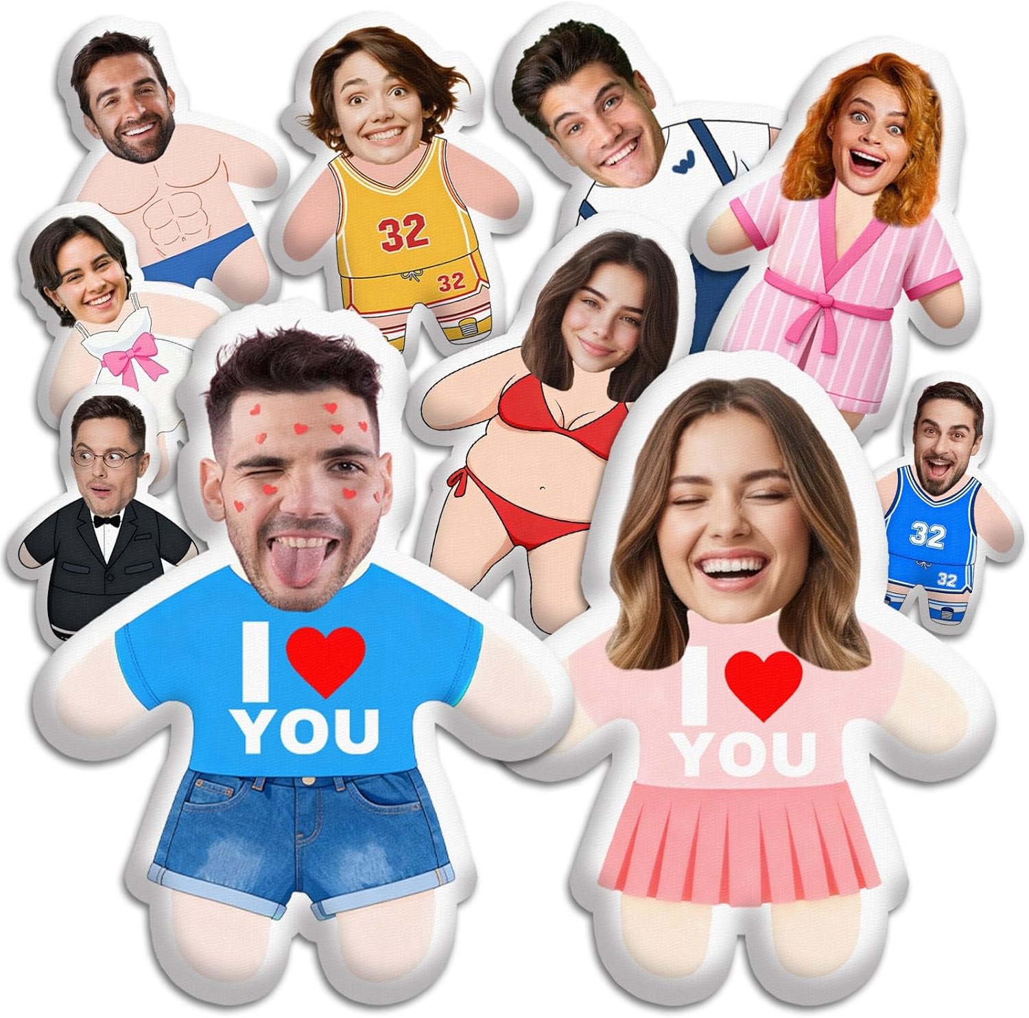 Custom Face Pillow Personalized Pillows with Picture Photo Customized Plush Doll Stuffed Animal Valentine Gifts for Him Her Girlfriend Boyfriend