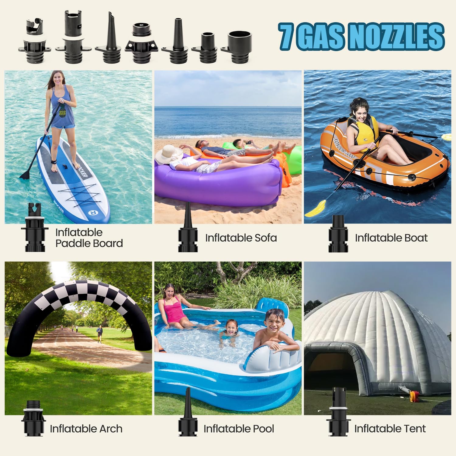 Tuyau De Pompe à Air Universel - Avec 6 Adaptateurs - Pour Piscine, Bateau, Kayak, Tente Gonflable