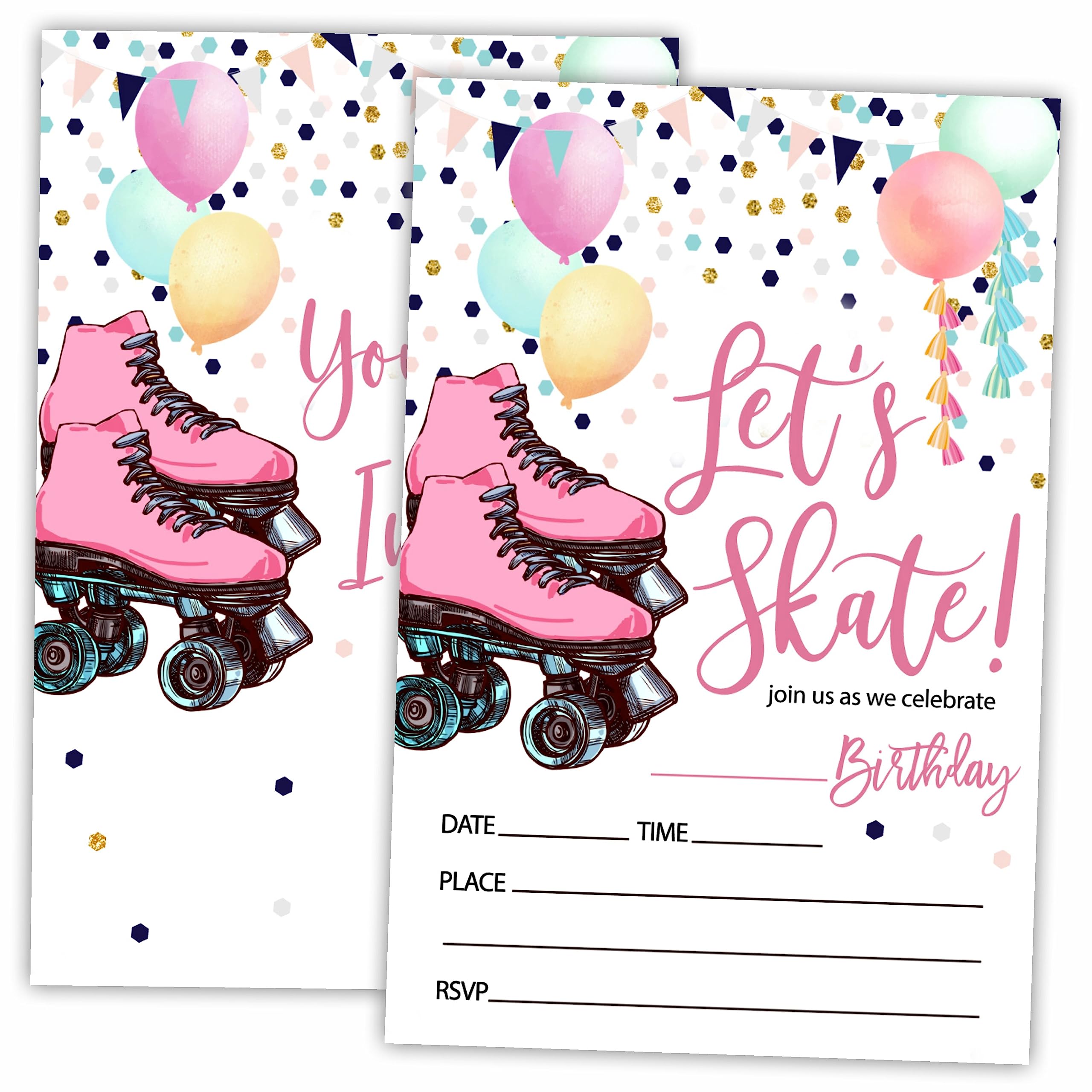 Aazon.co : ONDTO Roller Skating 9th Birthday Party Invitations With, image size:2560x2560