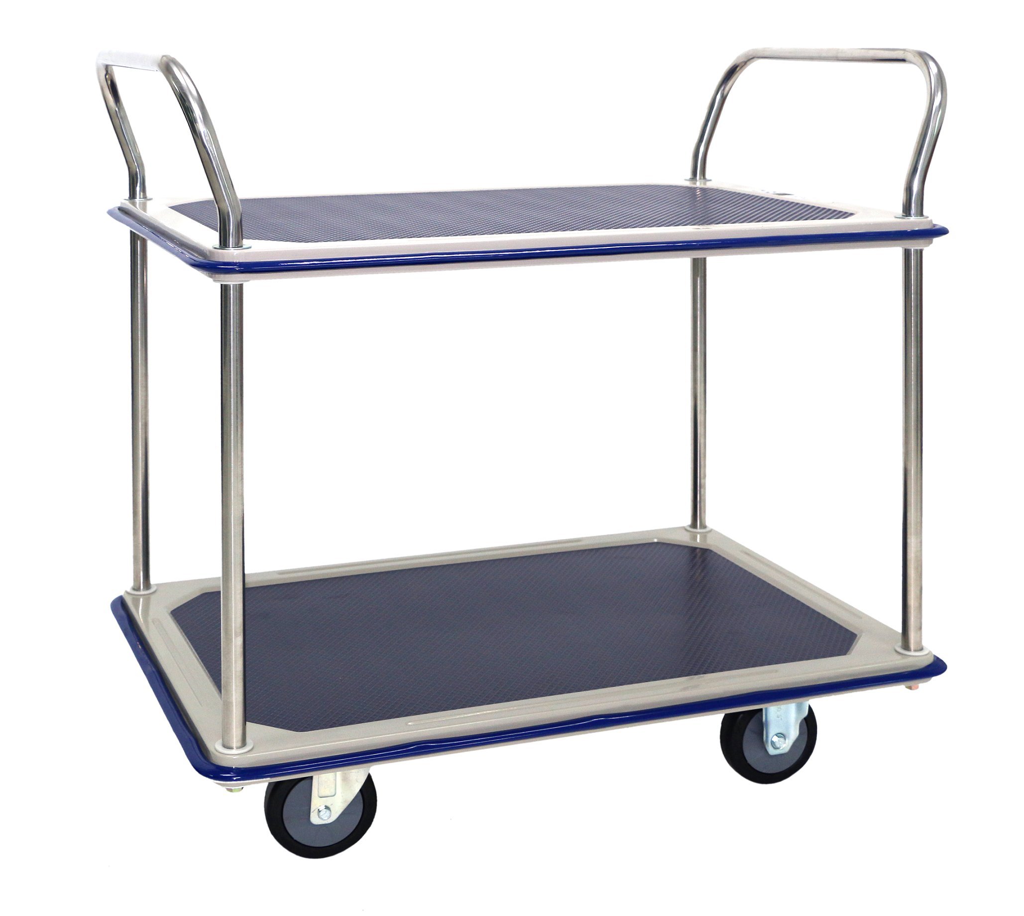 TW-220 Etagenwagen, verchromt, 2 Etagen, LxBxH: 914 mm x 610 mm x 950 mm, Tragfähigkeit 370 kg, Edelstahl/Blau