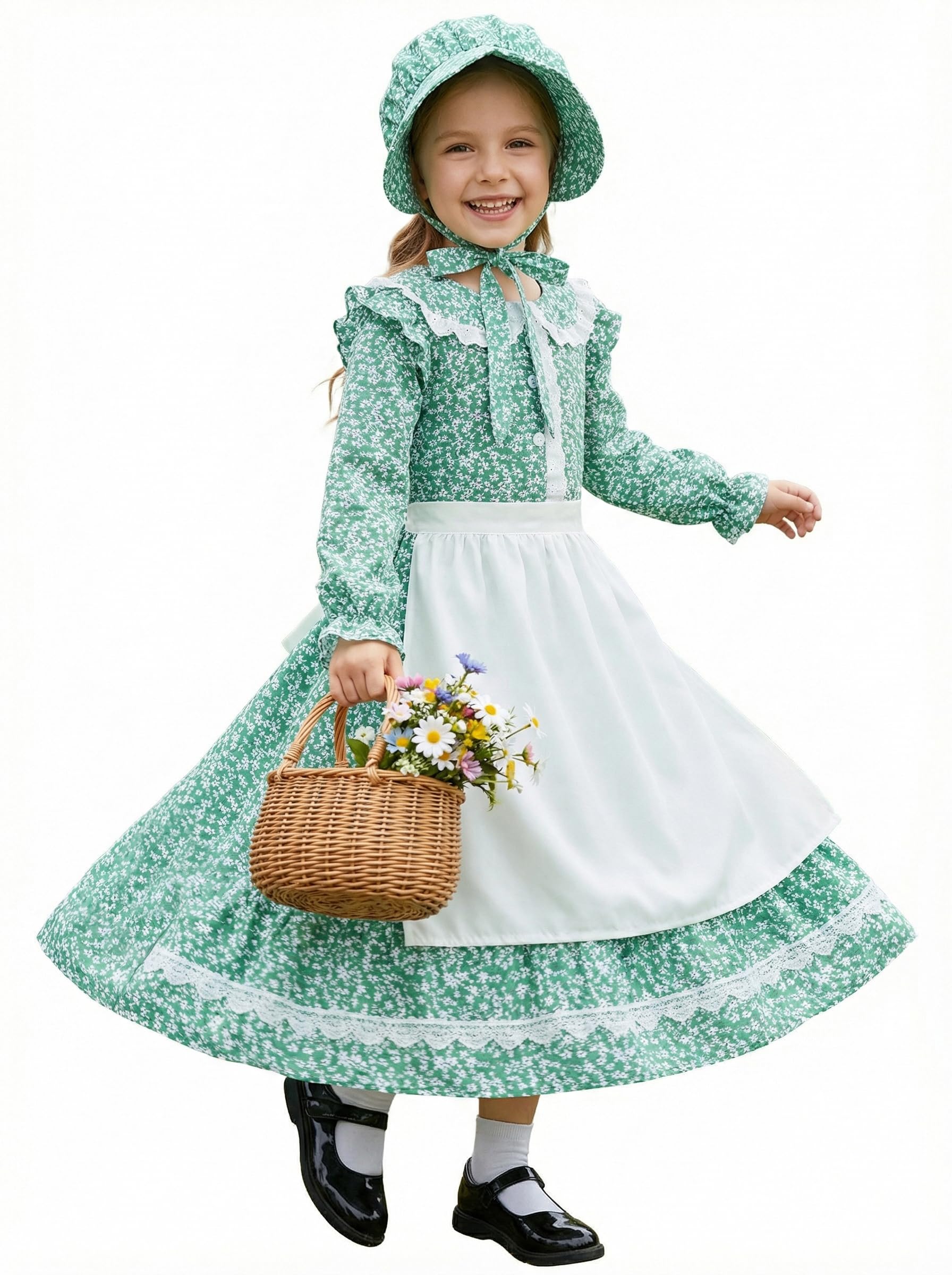 Cuteshower Pioneer Dress for Girls Colonial Costume Girls Prairie Dress for Halloween 5-12