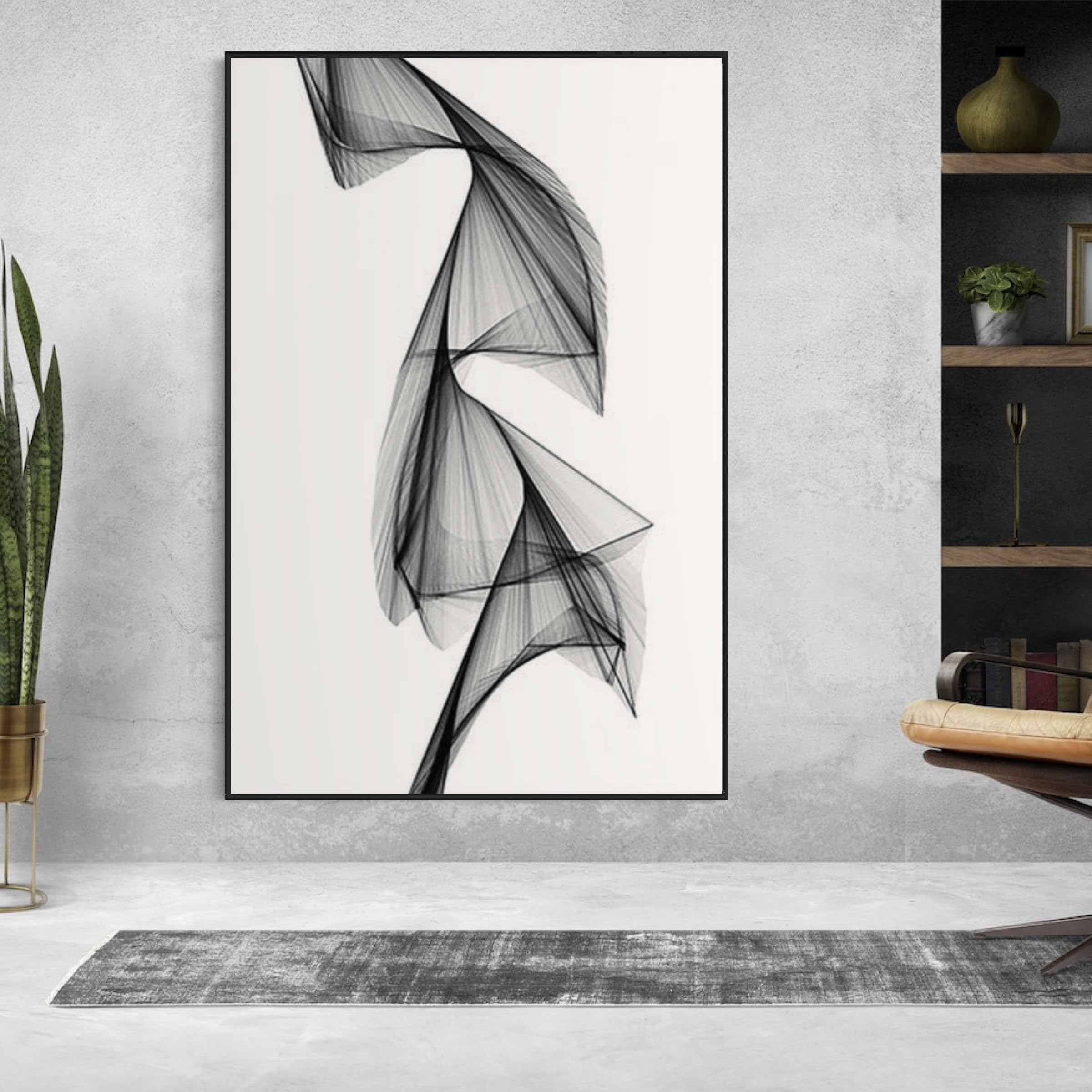 Black White Modern Canvas Framed Wall Art (Black Frame)