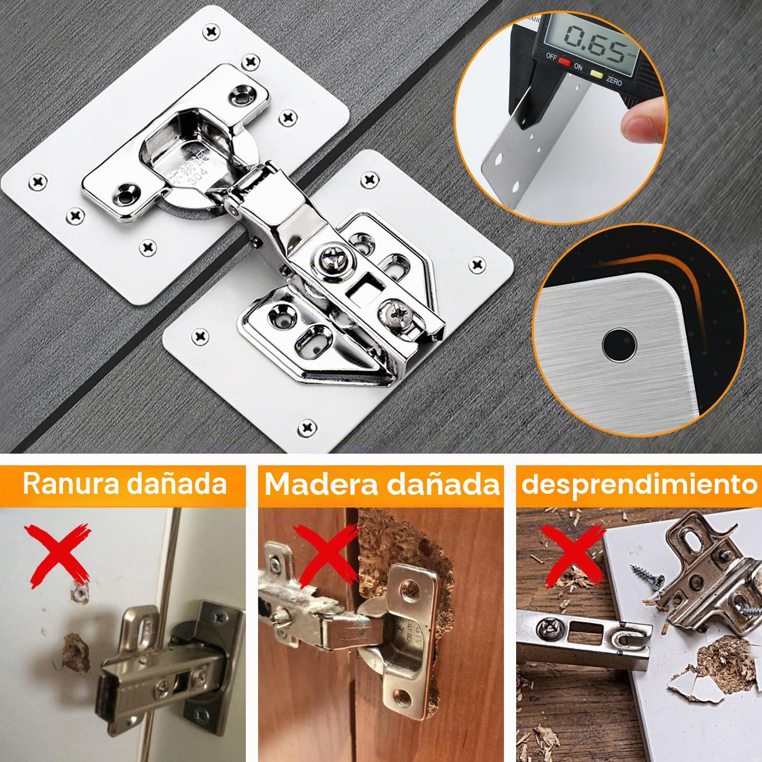 12 Bisagras de Reparación que Incluyen 4 Bisagra y 8 Placa Reparación Bisagra son Adecuadas para Reparar Bisagras Puertas Cocina Bisagras Armario y Otras Cosas