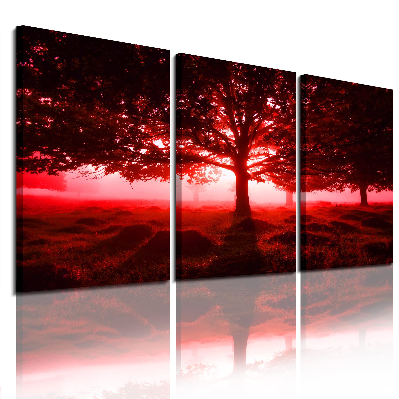 EPHANY Red Trees Canvas Wall Art Art - Red Tree Painting 3 piece/set Framed Wall Picture Canvas Print Framed Picture Painting for Room Home