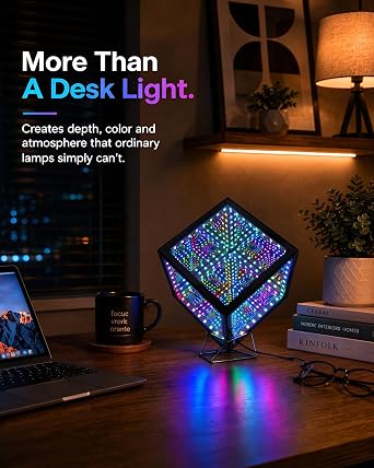 Infinity Hyper Cube Led Light Led Controller with Stand, Controller & Sound & App Reactive Desk Lamp - Cool & Creative Multicolor Decorative Mirror Art Desk Night Light (6 Pole