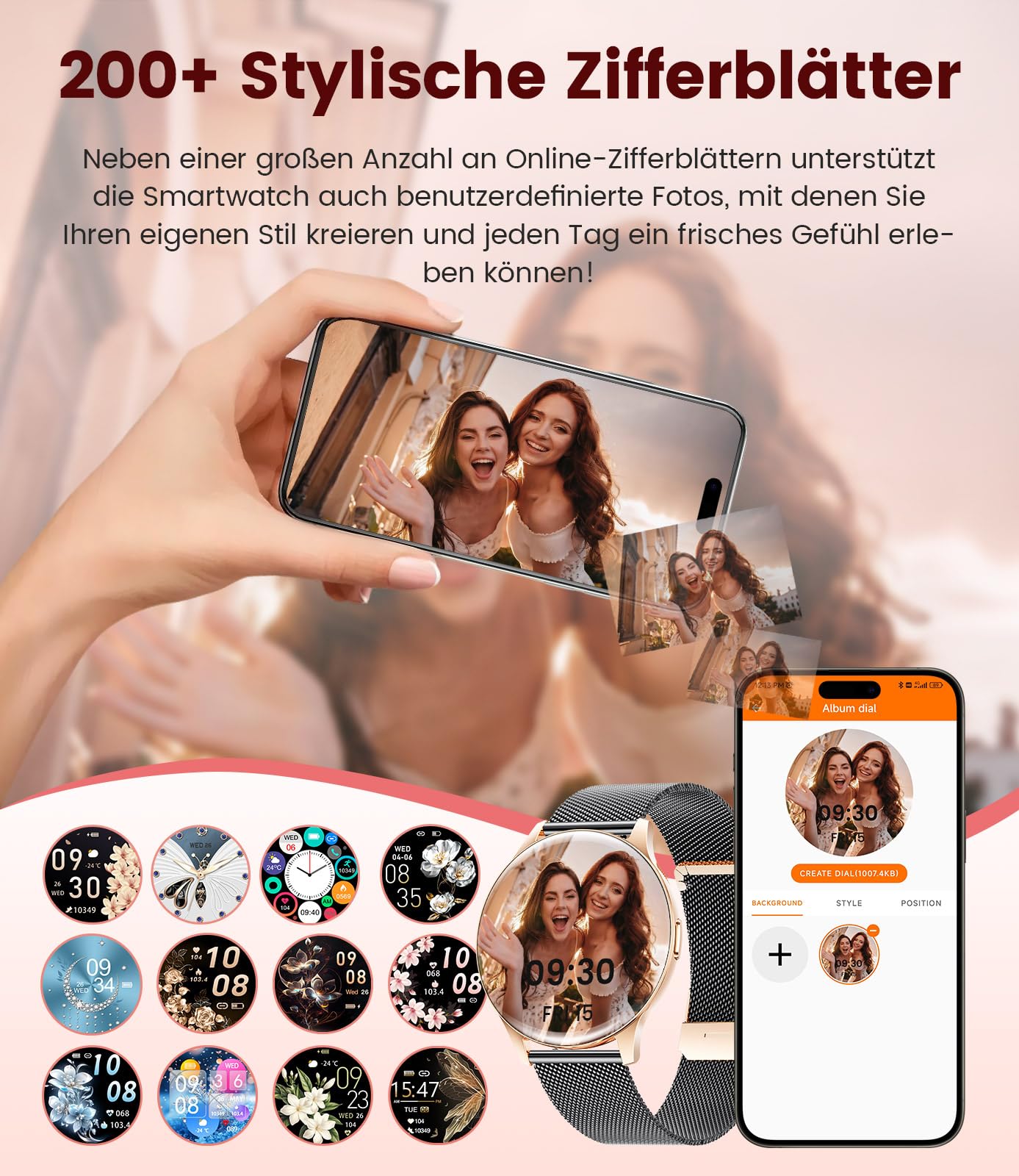 FITFLEX Smartwatch Damen, 1.43" HD Fitnessuhr mit Telefonfunktion, 120+Sportmodi, Monitor 24/7 Pulsuhr/SpO2/Schlafmonitor/Kalorien, Fitness Tracker, IP68 Wasserdicht Smart Watch, iOS Android, Schwarz
