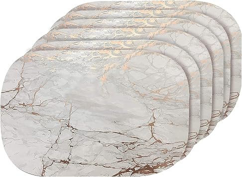 Dainty Home Rose Gold Marble Oval Cork Placemats - Heat Resistant Placemats, Non-Slip, Easy Clean Placemats for Elegant Dining - 12"x18" Set of 6 - Perfect for Stylish, Modern Homes