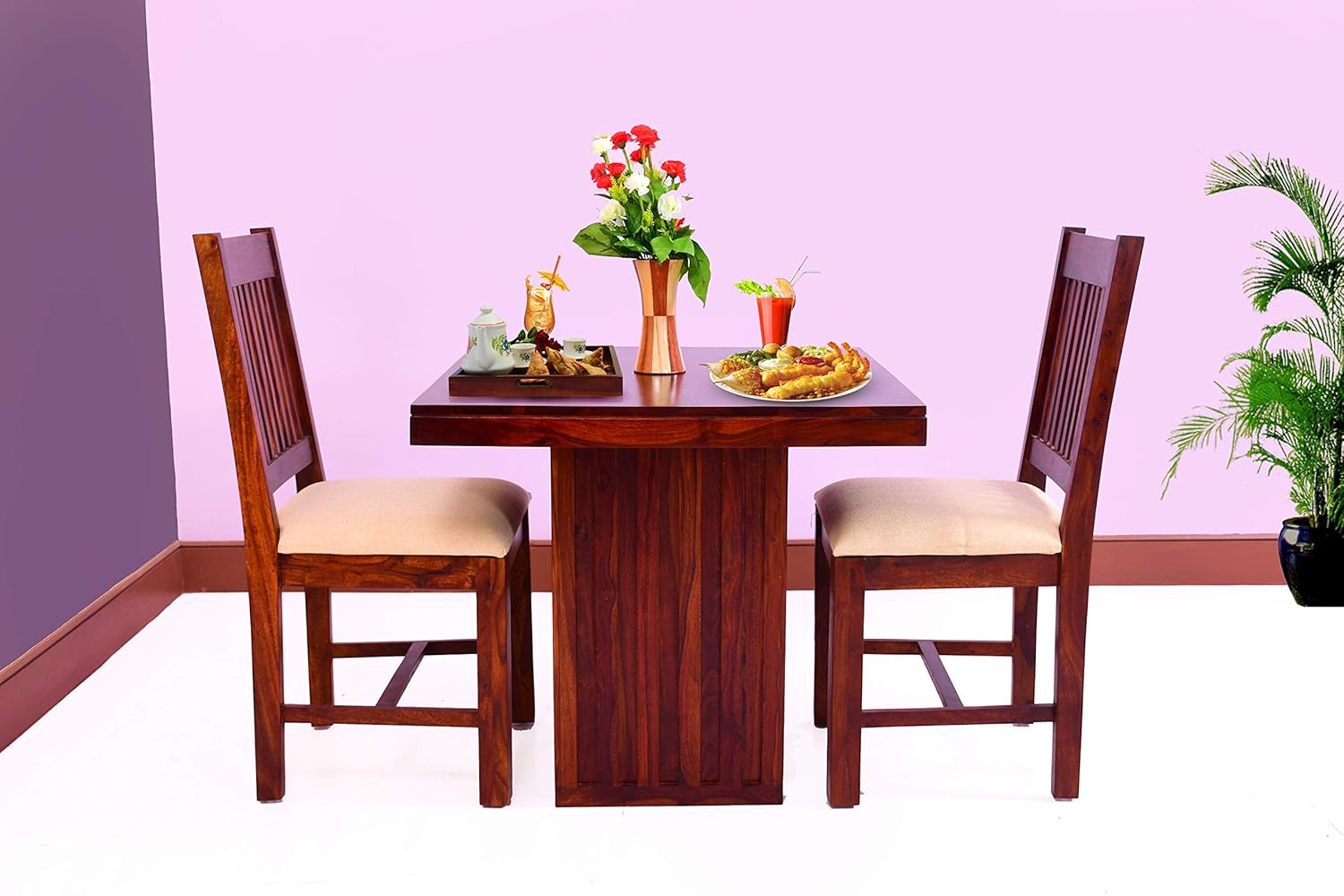 Furniseworld Two Seater Dining Table with Two Cushioned Chairs
