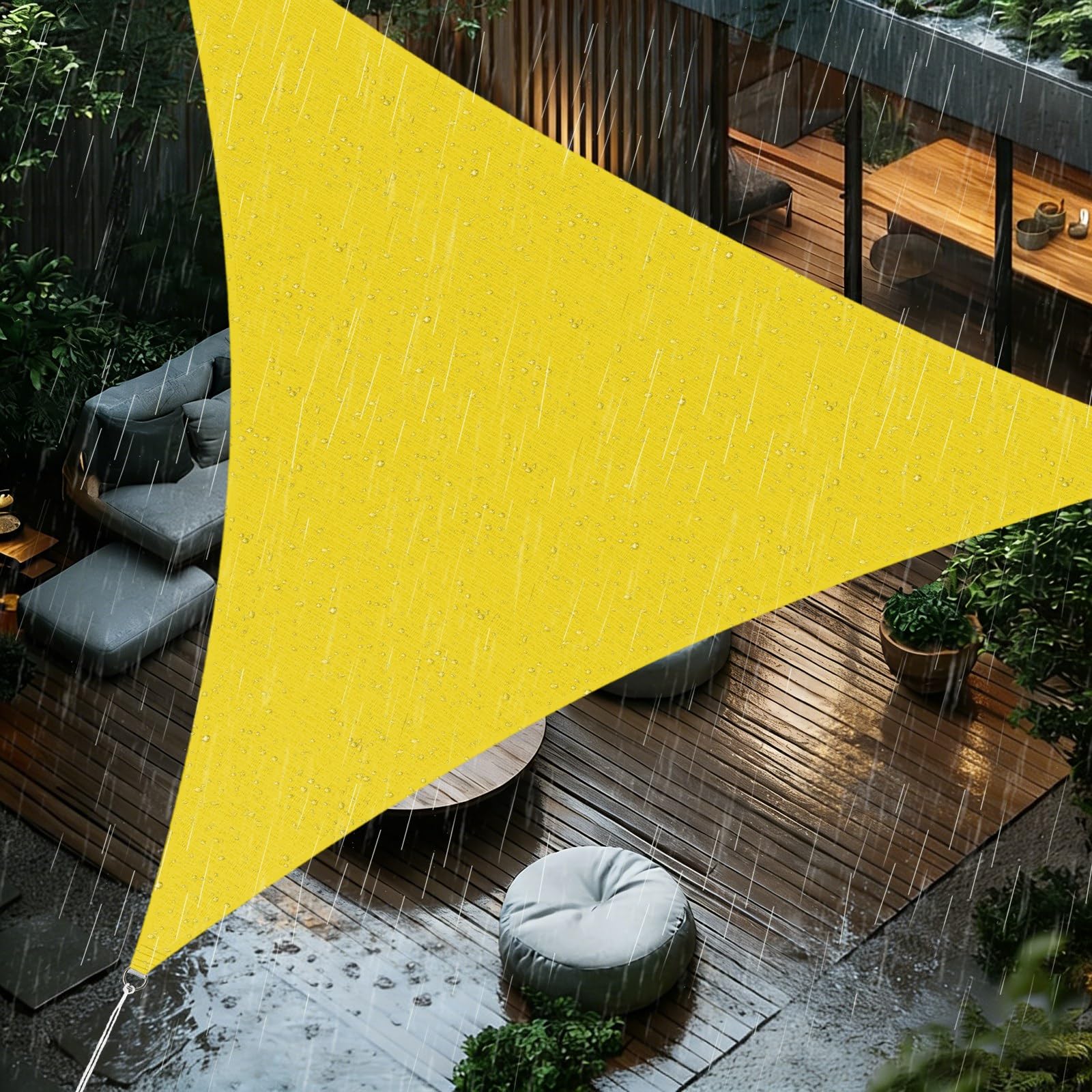 Sun Shade Sail 5x5x5m Triangle Waterproof PES Polyester 98% UV Block Sunscreen Awning Canopy for Outdoor Garden Patio Yard Lawn Party, Fluorescent Yellow — image 1