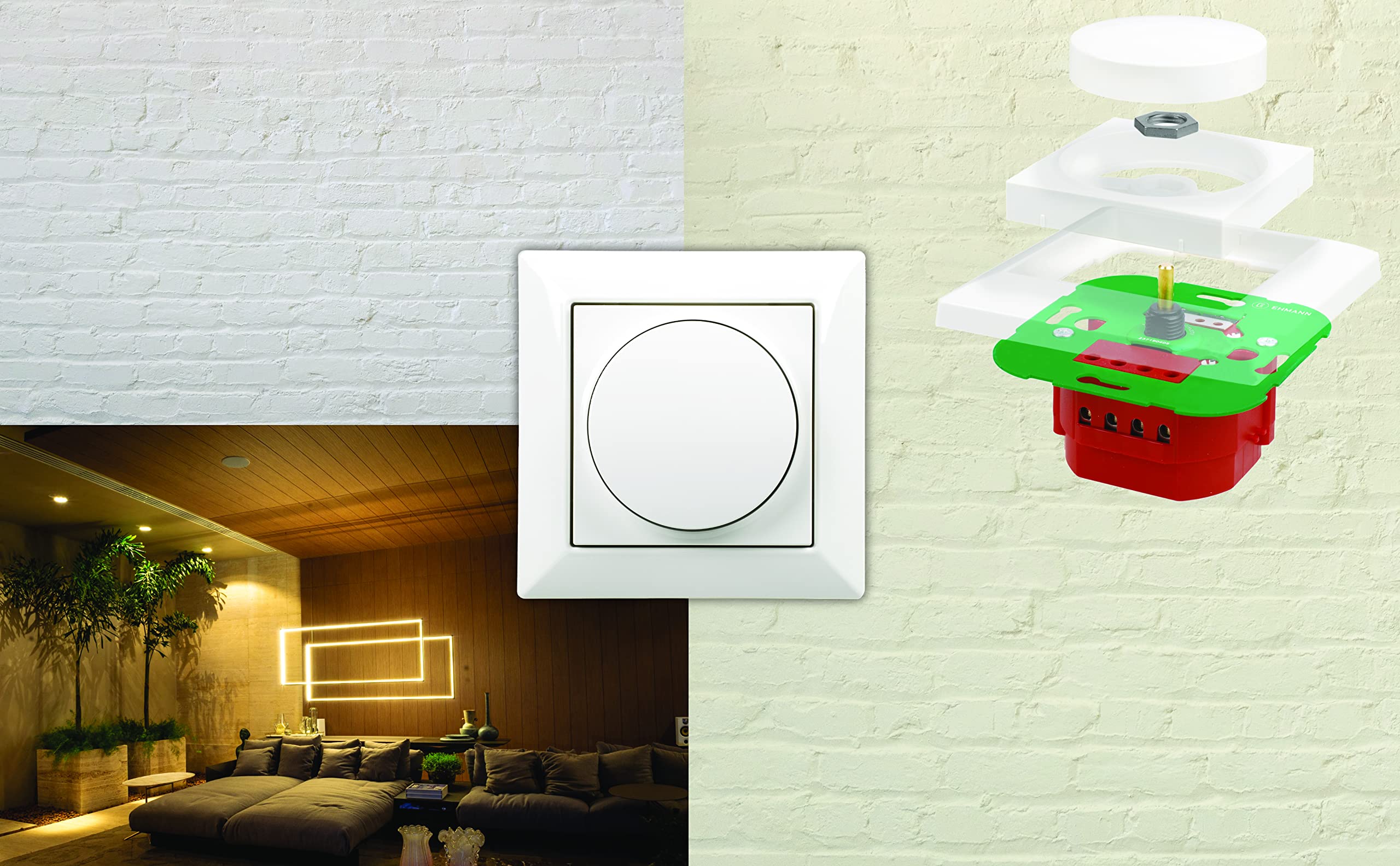 Ehmann 3900x0700 Dimmer da Incasso, Taglio di Fase, 230 V, 50 Hz, Potenza: LED 3-35 W, 7-110 W/VA, con Adattatore per Programmatore di commutazione