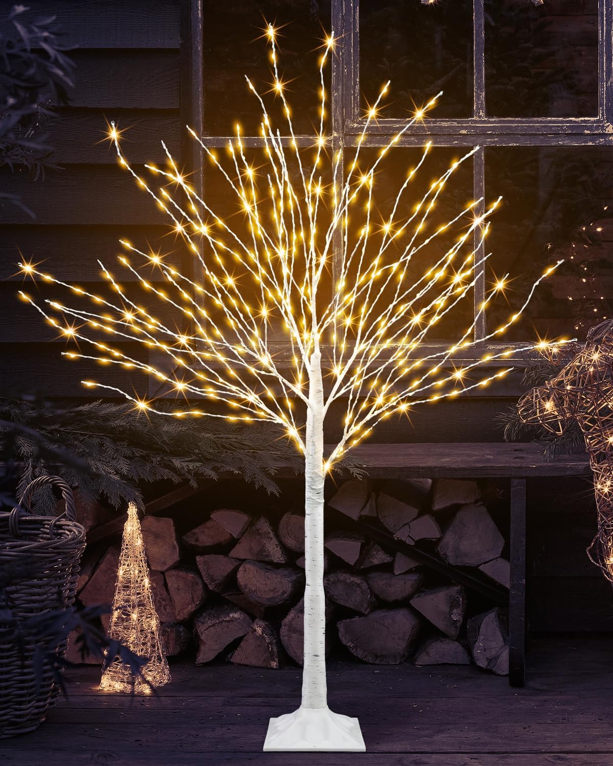 6 FT Lighted Birch Tree Artificial White Tree with 936 LED Timer Outdoor Artificial Trees for Christmas Festival Patio Home Indoor Decor