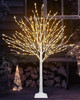 4 FT Lighted Birch Tree Artificial White Tree with 432 LED Timer Outdoor Artificial Trees for Christmas Festival Patio Home Indoor Decor