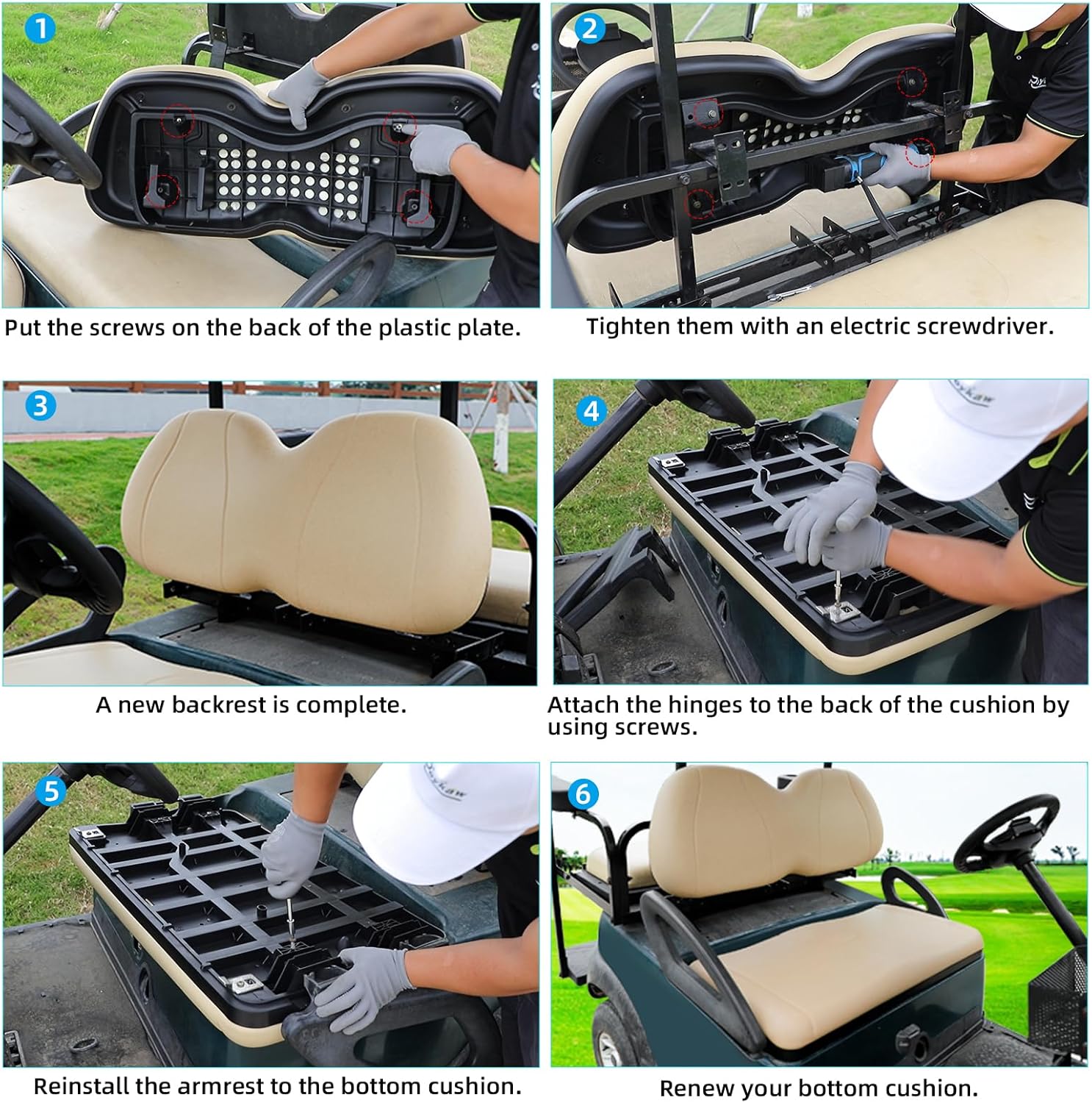 Golf Cart Front Seat Cushion, Precedent Front Seat Bottom & Back Seat Cushion, Compatible with Club Car Precedent 2004-2011, Easy Installation & Renew Your Cart