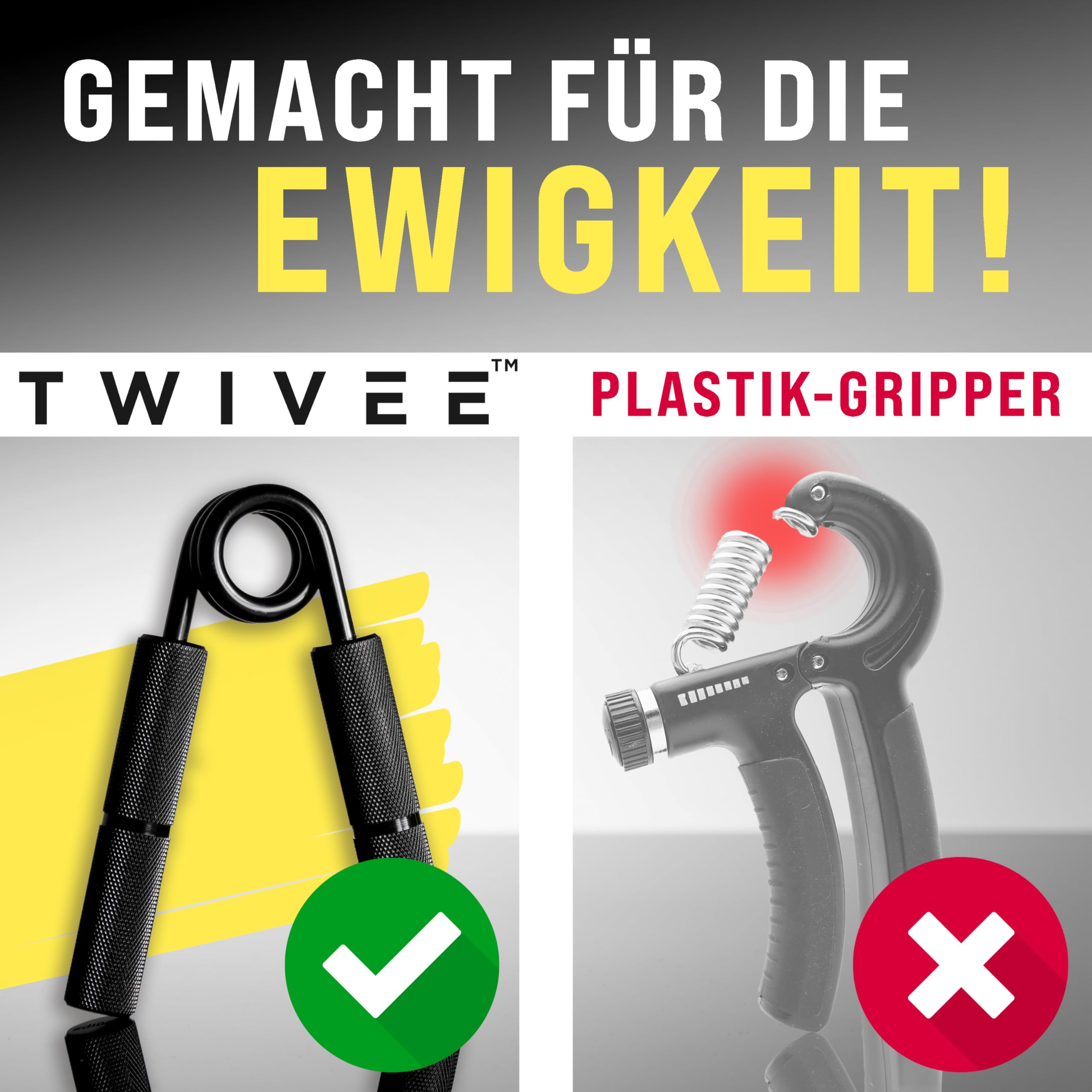 TWIVEE - Fingerhantel - Unterarmtrainer für maximale Griffkraft - Gripper aus gehärtetem Stahl und Aluminium - Handtrainer mit Griffpolster und Tasche - Handmuskeltrainer