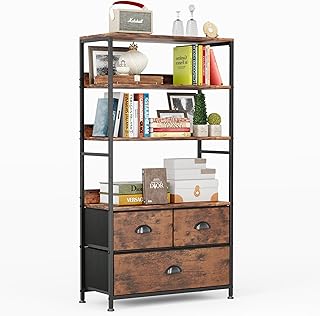 6 Tier Bookshelf, 47-Inch Small Bookcase with 3 Fabric Storage Drawers, ...