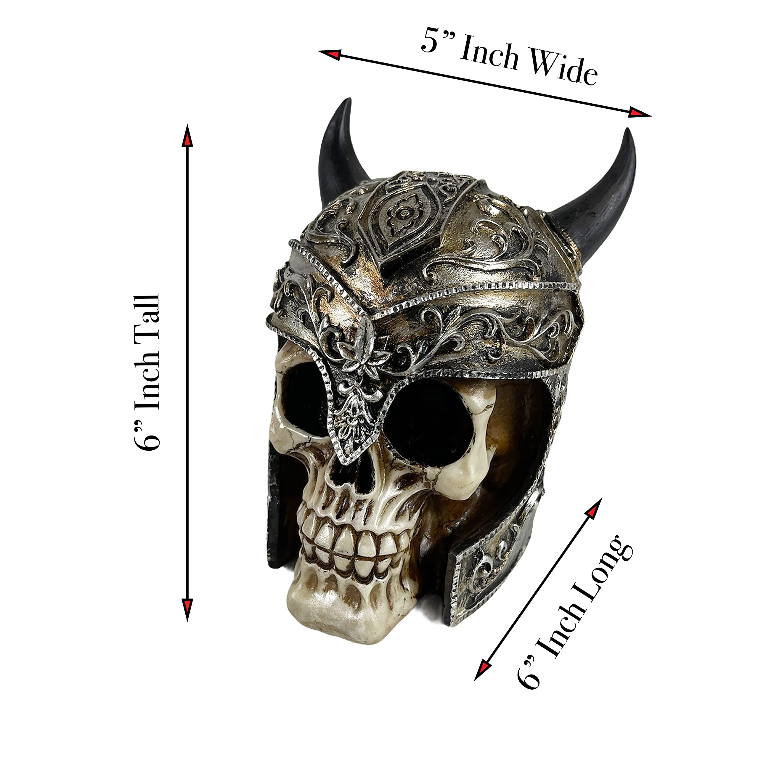 Urbalabs Viking Helmet Knight Warrior Steampunk Skull with Horns Skull Statue Skeleton Head Creepy Figurine Skull Gothic Decor Viking Decor Statue Goth Room Decor