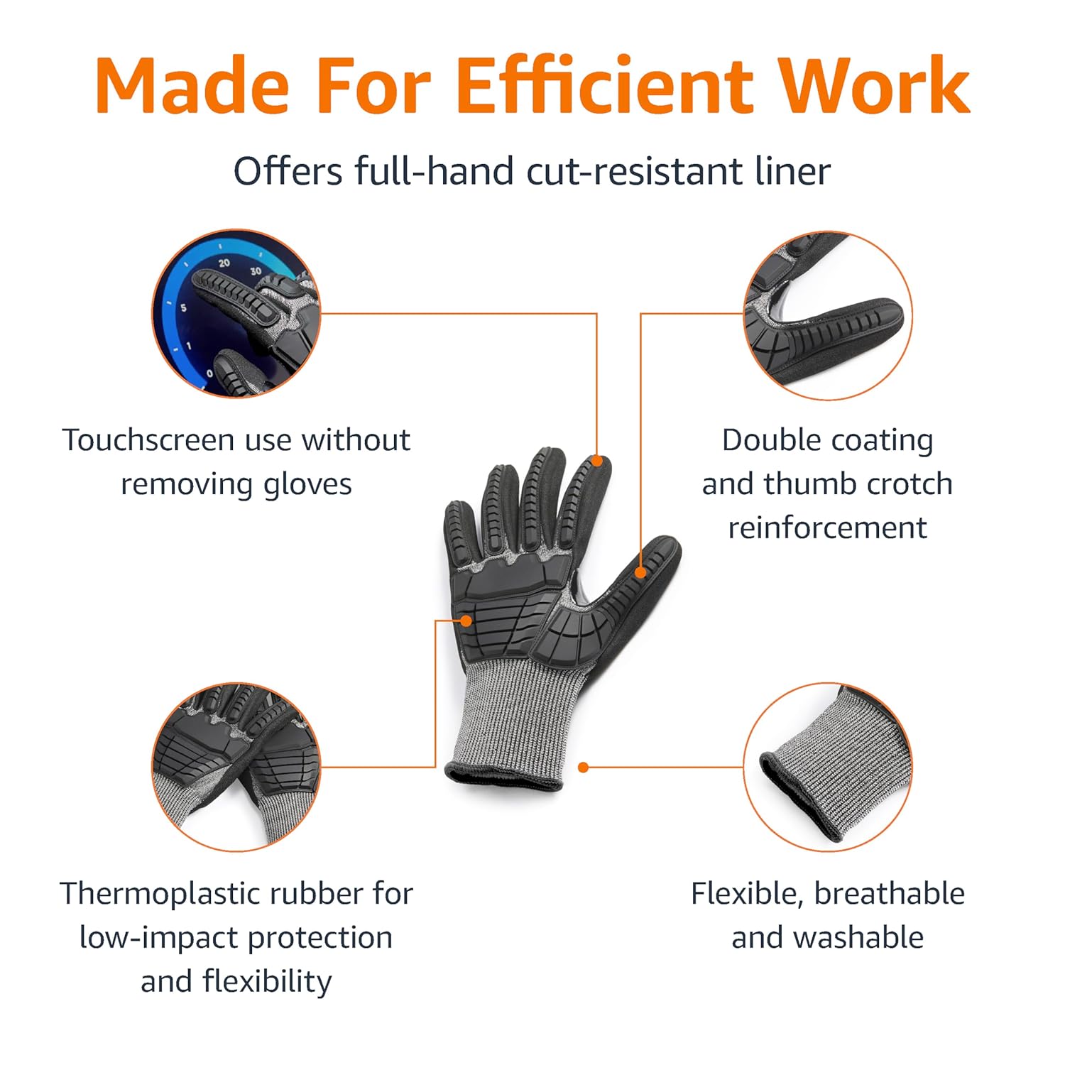 Amazon Basics Impact Protection Work Gloves - Cut Level A2, ANSI Level 4 Abrasion, Touchscreen Compatible, 15G Sandy Nitrile Palm, XX-Large, 100 Pack, Black with Black Edge
