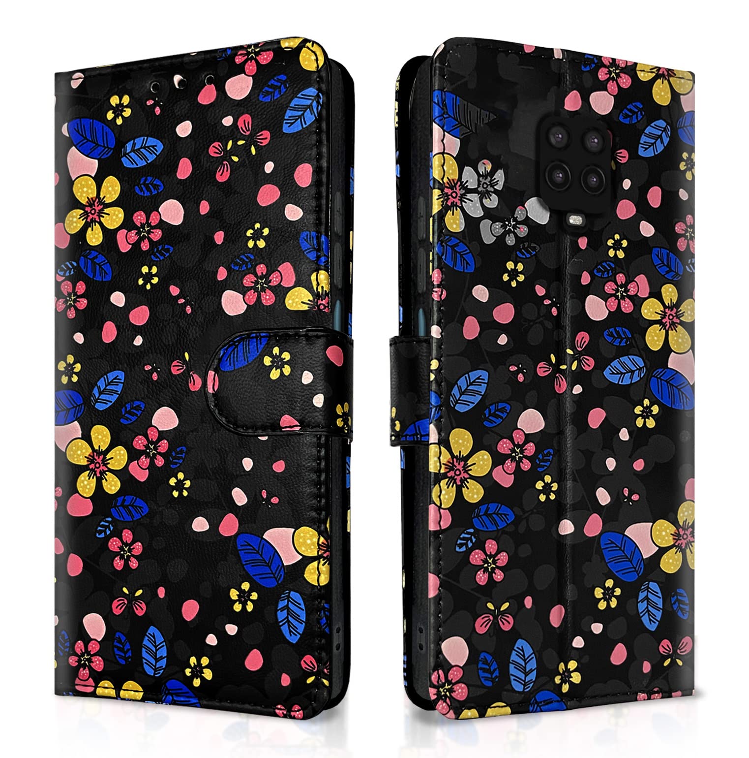 Pikkme Redmi Note 9 Pro/Note 9 Pro Max/Poco M2 Pro/Redmi Note 10 Lite Flip Cover for Girls Leather Finish Inside TPU with Card Pockets Wallet Stand and Shock Proof | Flip Case (Black Flower) (B0C53V1B65) Amazon Price History, Amazon Price Tracker