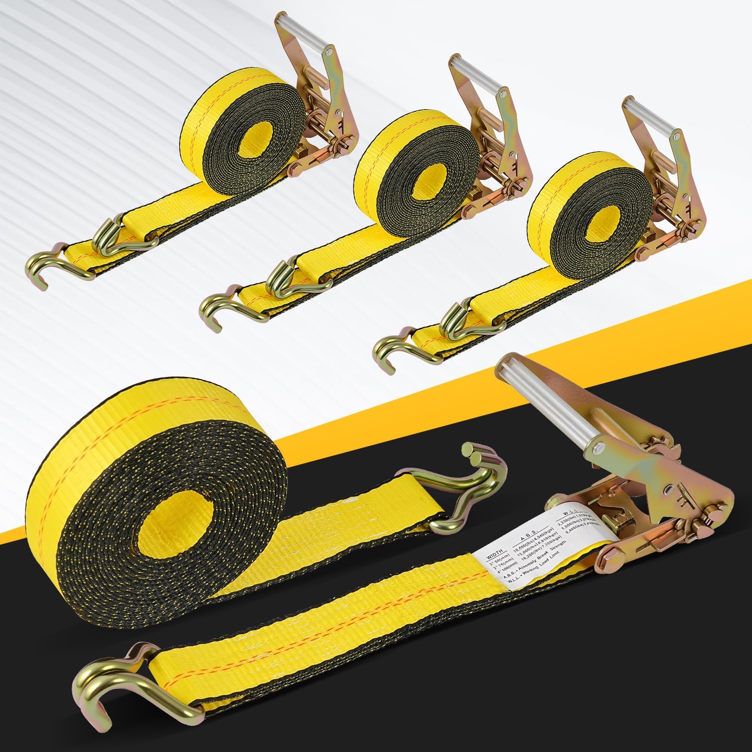 4 Pack 2" x27' Ratchet Strap Tie Down Straps 10000LB Break Strength J Hook Heavy Duty Cargo Ratchet Straps TieDowns 3,333LB Working Load Limit - Image 5