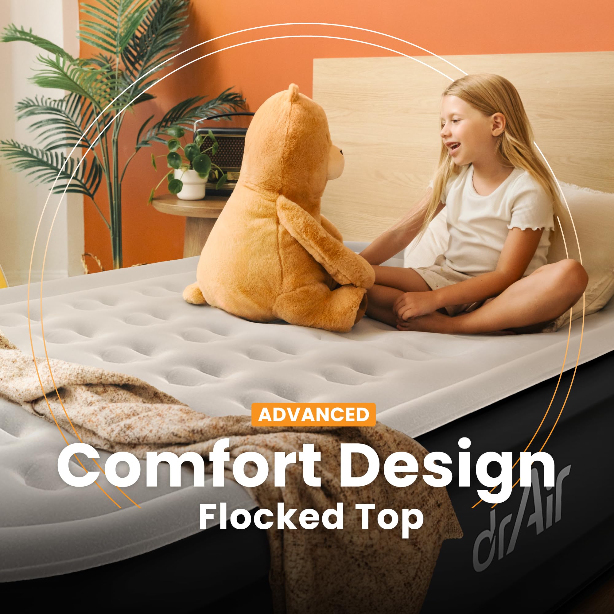 Dr. air Colchón de aire Queen con bomba integrada, colchón elevado de 18 pulgadas, diseño de panal máximo de 800 libras, inflado de 3 minutos, parte superior aterciopelada impermeable, ideal para el